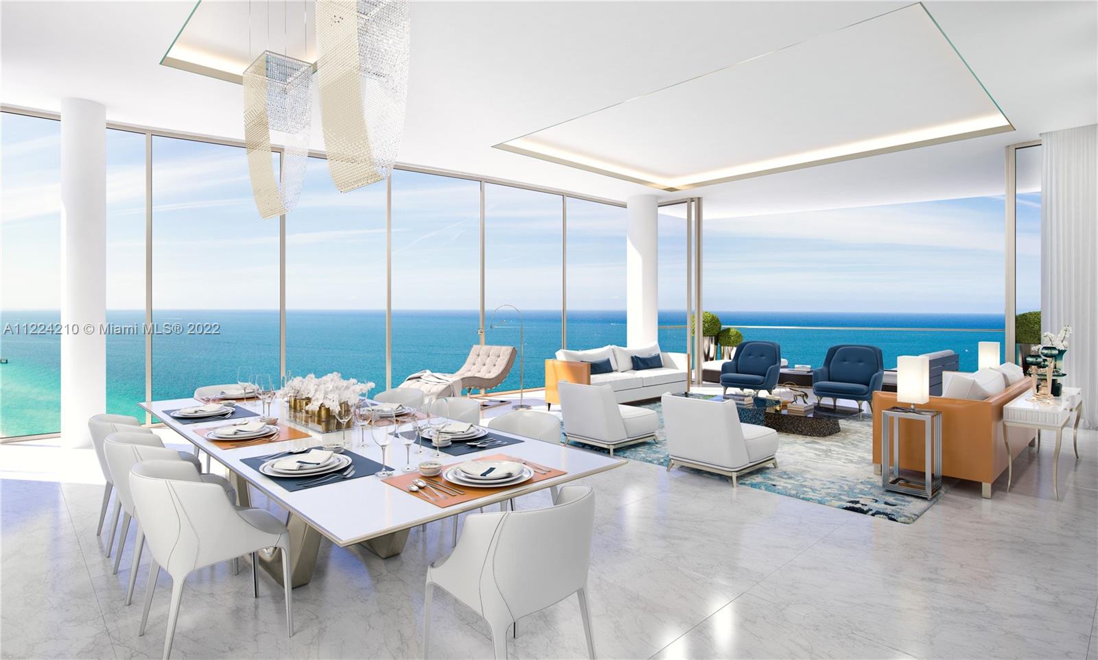 A spectacular, brand new corner residence in  the desirable Estates at Acqualina. This oceanfront five bedroom apartment is turnkey and ready to move in. Incredible finishes throughout, including marble floors, Molteni kitchen and closets and a La Cornue gas range. Over 45,000 sqft of amenities including an ice skating rink, bowling alley, movie theather, gym/spa and AVRA NY opening this fall.  Call to schedule a showing of this remarkable residence and be one of the first ones to call Estates home!