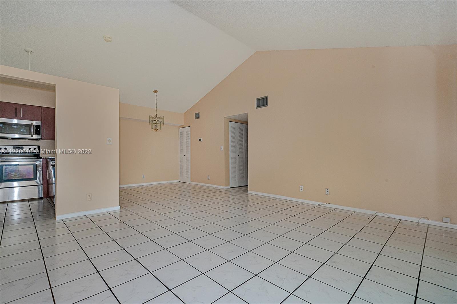 overview of the living room & dining area.