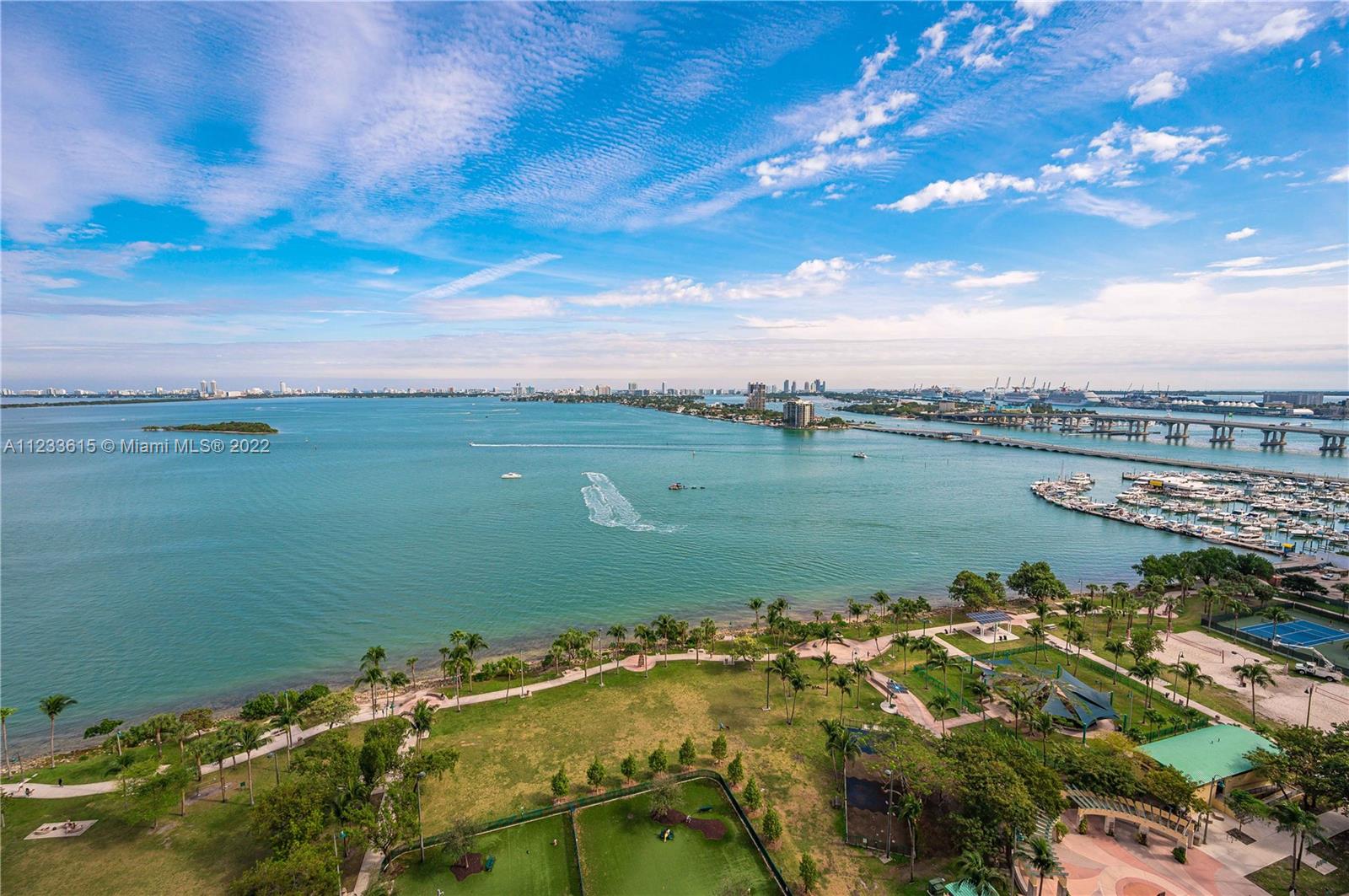Most desirable and rarely available, 2 bed 2 bath with amazing unobstructed views of Biscayne Bay from every room. Located on the 22nd floor, 07 line is the larger of the 2 bed 2 bath split plan. Remodeled in 2019, the unit features ceramic floor throughout, impact windows, large private balcony 252 Sf. one storage and one assigned parking space. Full amenities building: valet, doorman, pool fitness center, resort-style pool deck and much more. Walk to Margaret Pace Park, only short drive to Wynwood Midtown restaurants Design district, shops, and Miami nightlife.