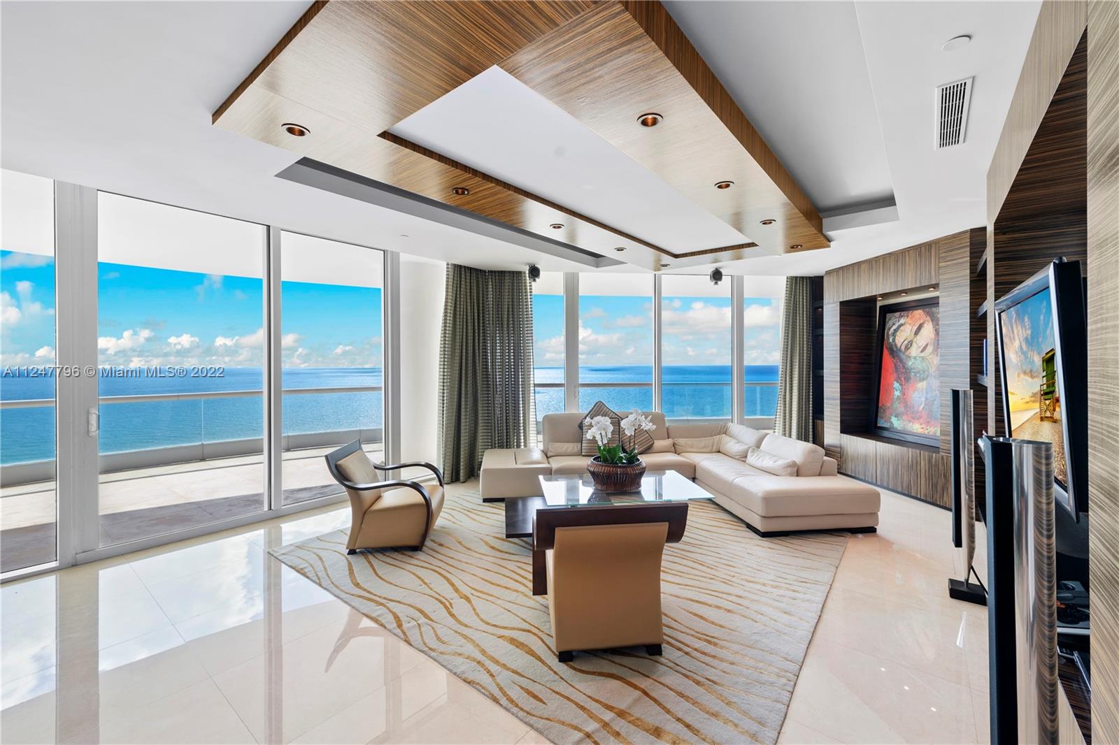 Paradise awaits you in the 32nd floor unit with over 3,700 sf of oceanfront living.  4 bedrooms, 5.5 baths, plus den.  True elegance & Luxury is found here with views of the intercoastal, city, ocean and beach. A private elevator entry welcomes you into a bright and spacious living area with unobstructed ocean views. Professionally decorated with marble floors thought out and finished with the finest materials. Eat-in-kitchen boasts state-of-the-art Subzero, and Gaggenau appliances. Spacious and private the owner’s bedroom has a fabulous private office enclosed in glass with views to the water. Turnberry Ocean Colony is one of Sunny Isles’ most desirable oceanfront residences. Furniture can be purchased.