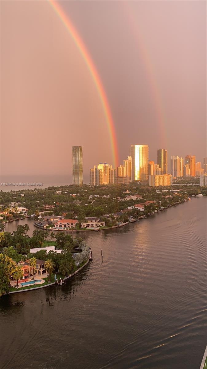 Double rainbow, golden buildings. Rich views any time of the year.