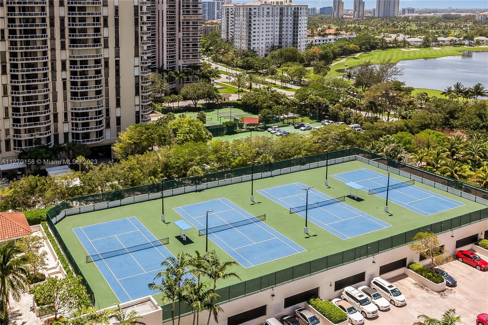 Tennis courts and barbecue area.