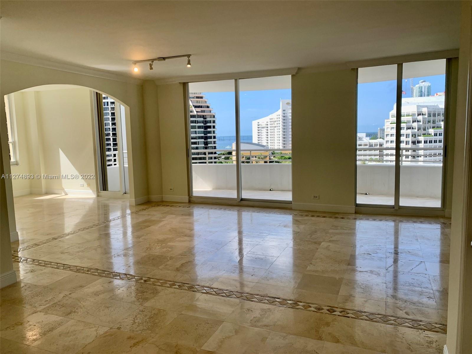 Incredible opportunity to own a large 3 Bedroom 3 Bath unit in Brickell Key, 2,050 Sq. Ft. of interior space.  This unit boast a formal dining room, large living area, two oversized balconies, eat in kitchen, truly feels like a home. 
Building amenities include, private guard gate, concierge, valet, pool, gym, racquetball/squash courts, business center, and much more.