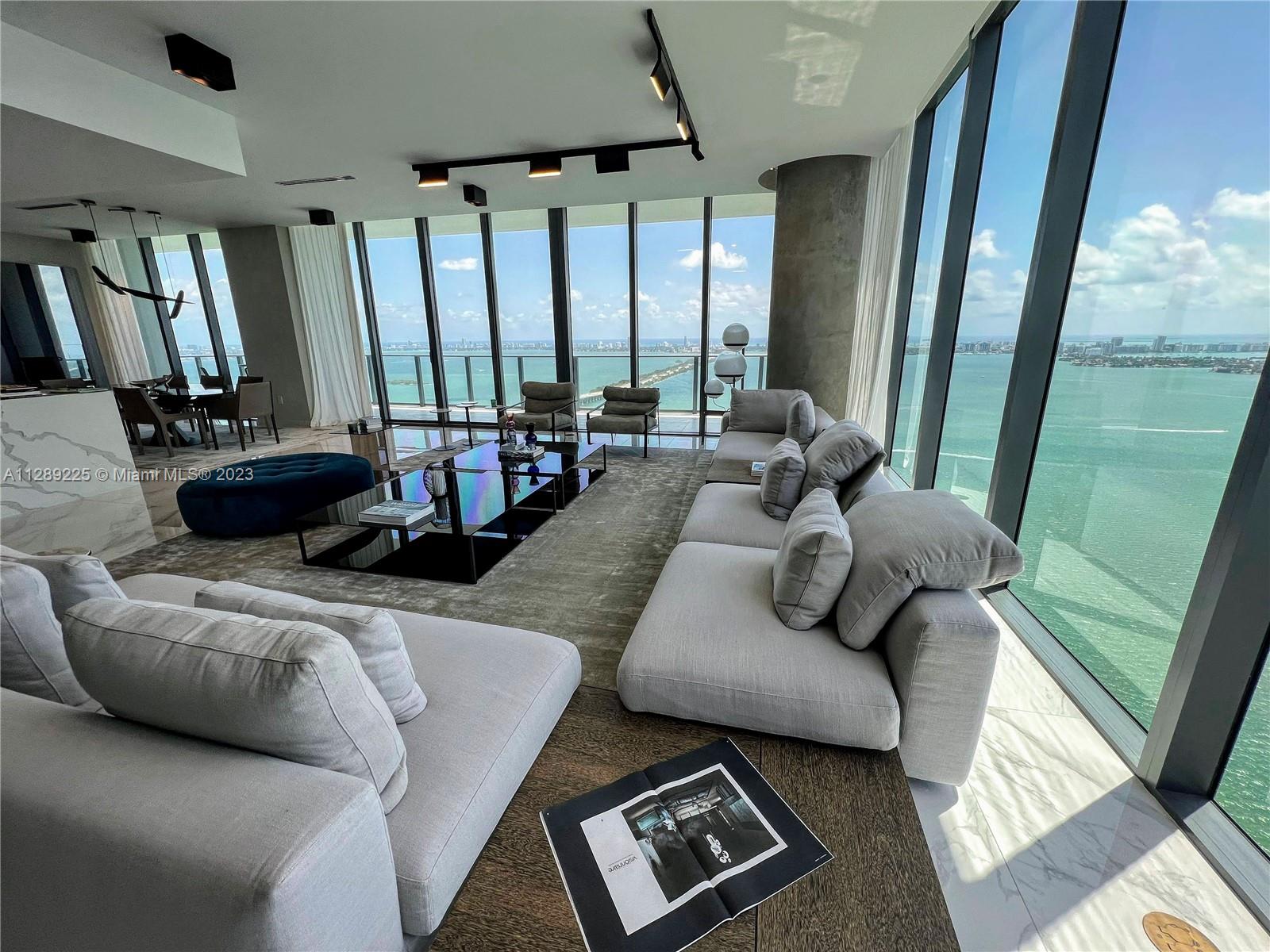 Unit is leased now, inquire if still interested. Rare opportunity & value. Penthouse in best Paraiso. Spectacular 5,000+ total sqft. 6 bedrooms: 2 Master suites facing east with total privacy + 4 bedrooms all with own bathrooms. High ceilings. DOUBLE SOUTH corners. Unobstructed WOW views: Ocean, Bay, Islands, Skyline. Exquisite Italian designer furnishings & finishes by Addison House (3 bedrooms unfurnished). Electric shades. 3 balconies. Top of the line kitchen. 3 premium garage spaces! Valet. Private elevator foyer. Well managed & upscale building offering vast common areas: 3 pools, 2 spas, cabanas, 2 tennis courts, BBQs, movie theater, business center, kids room, indoor jacuzzi, saunas, gym. Walk to shops, restaurants Close to Brickell, Downtown, Design District, Wynwood, SOBE, MIA.