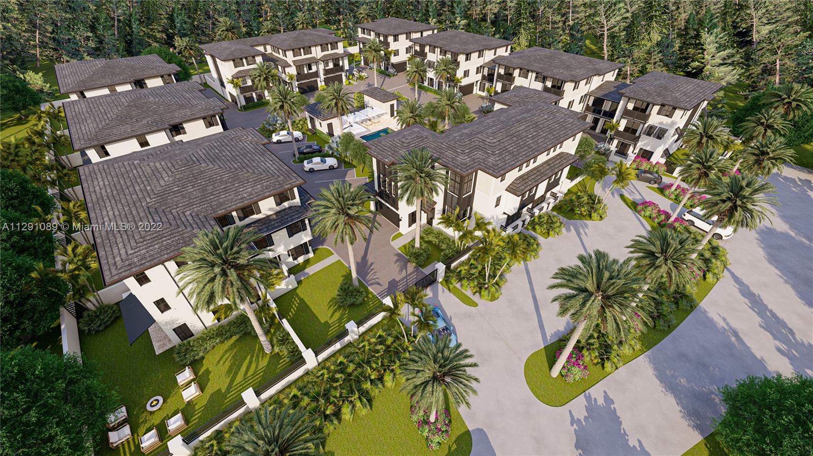 Pine Park Villas comprises only 18, 3-story townhome units in a private, gated enclave. Delivered completely finished with Mia Cucina cabinets, quartz counters, tiled throughout, elevator, 2-car garage, and private back yards. Fee-simple ownership allows for low HOA fees in Pinecrest's most convenient location.