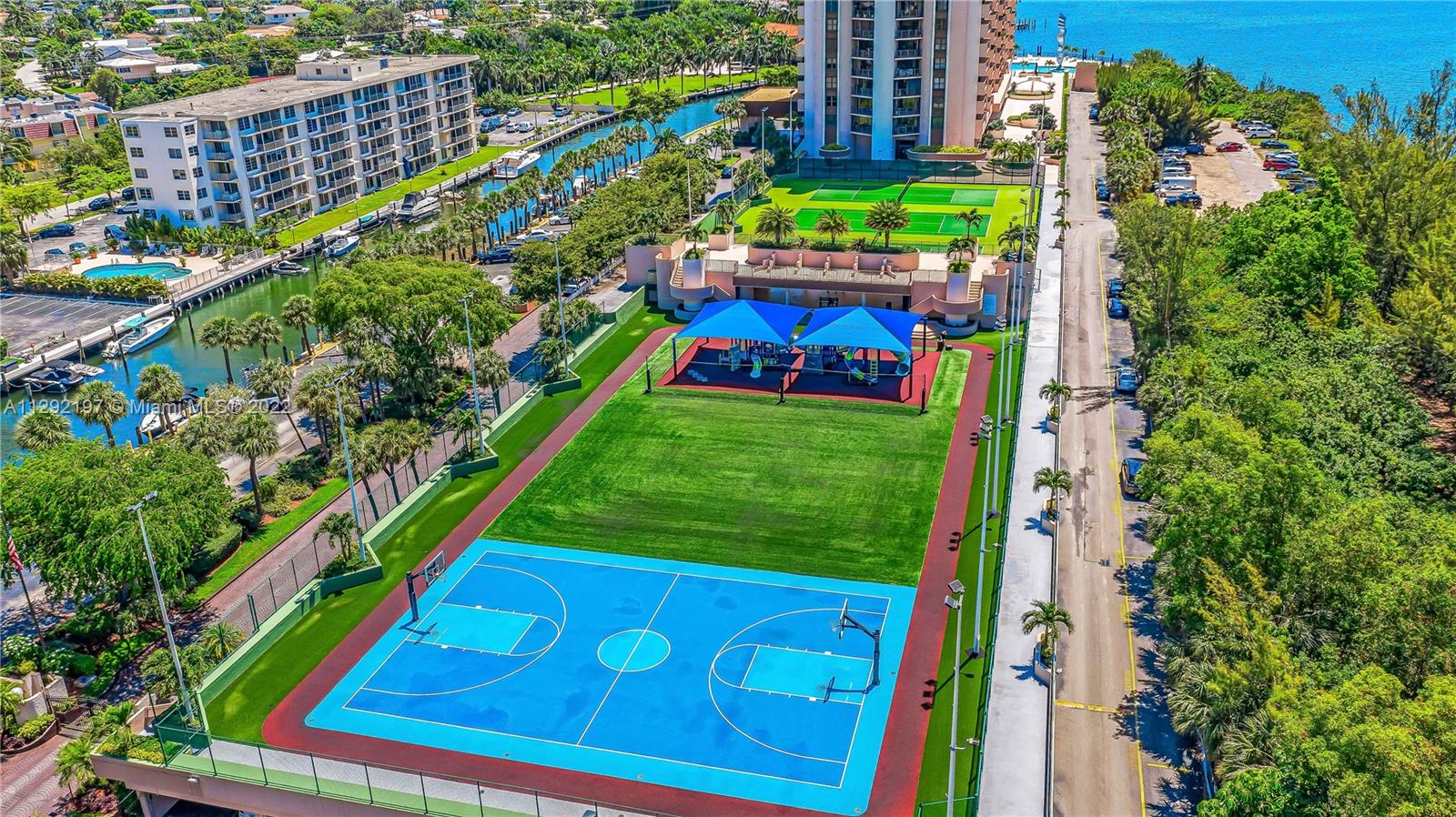 Basketball court, children play ground + tennis courts