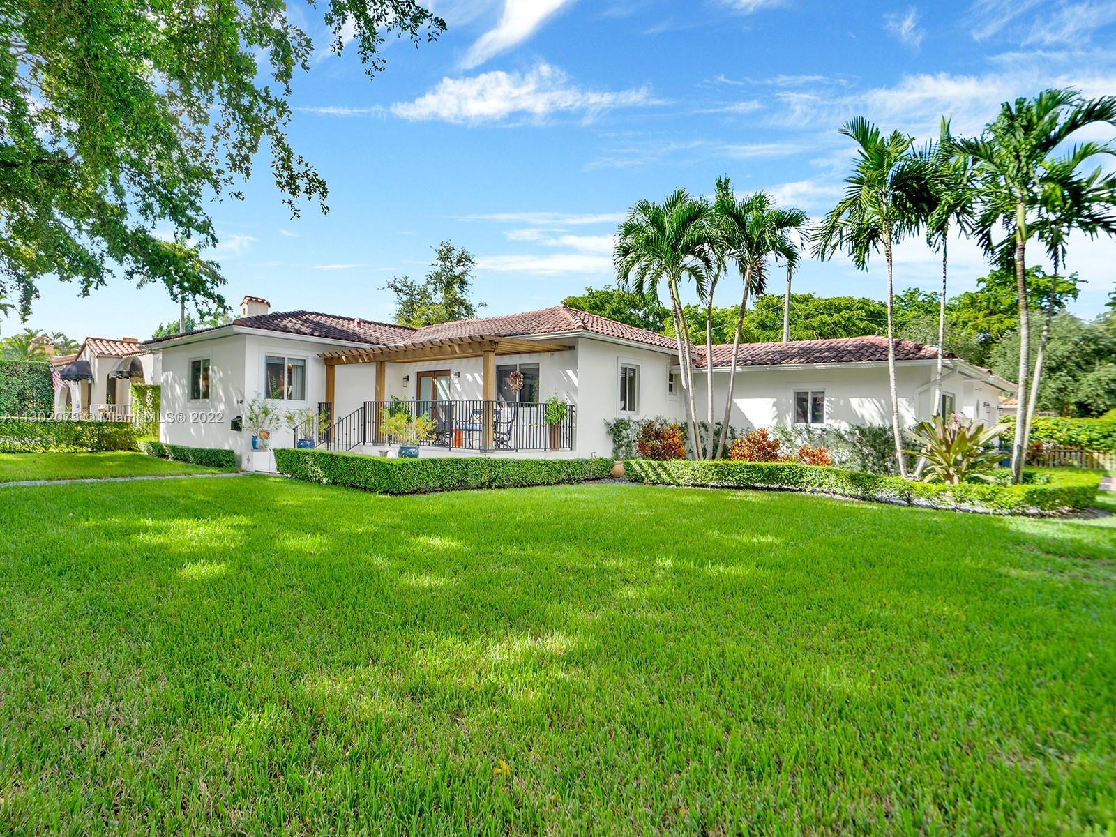 This unique Coral Gables pool home has been spaciously enlarged to a current 3 bedroom/3 bathroom split floor plan. This corner lot home sits on a 10,600 SF lot, w/ a master bedroom addition constructed in 2015. One of just 16 homes on Tangier Street, between Venetia and Milan, property is just north of the Granada Golf Course. Entry leads you to the living-dining area that overlooks the backyard patio/pool area. Pool was built in 2022 w/ a natural stone floor layout & features a salt-chlorinator & LED lighting. Master bedroom has a sitting area & custom closet. 2nd bedroom has a full bathroom. Galley kitchen leads to a spacious family room that has access to the backyard & covered path to laundry room/garage. Impact/window protection w/doors throughout. MOVE IN CONDITION.