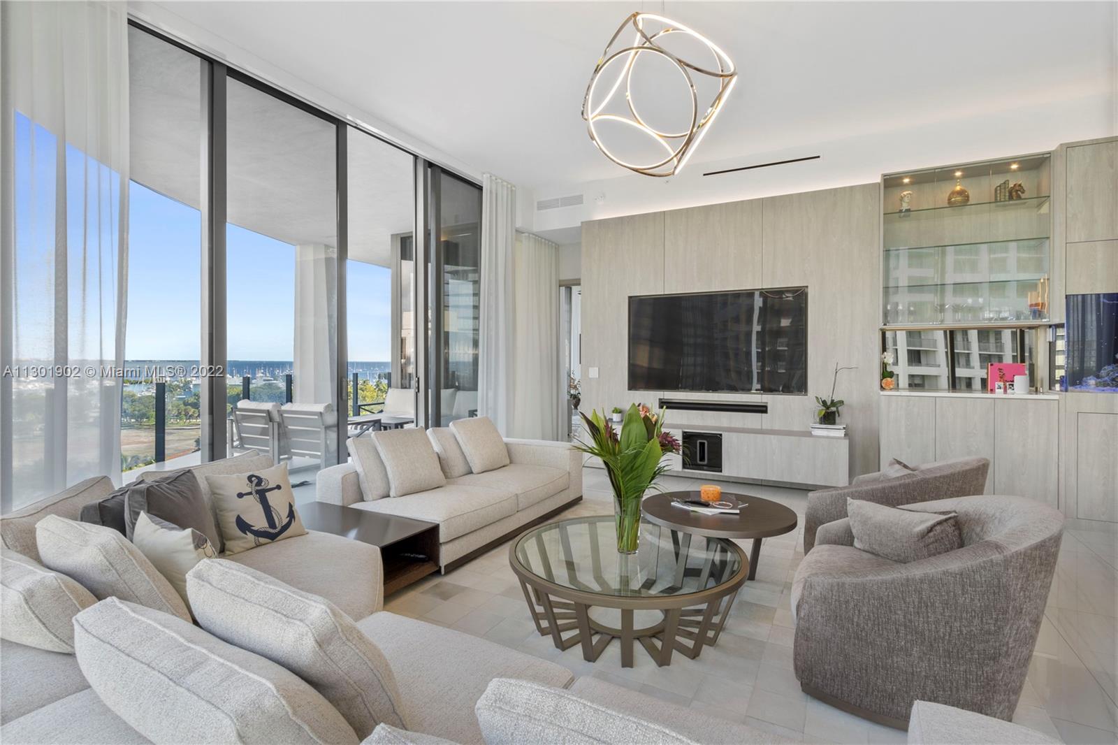 Living Room with surround sound entertainment custom wall unit
