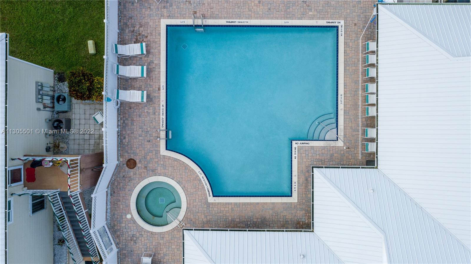 Top down aerial view of the pool and sauna.