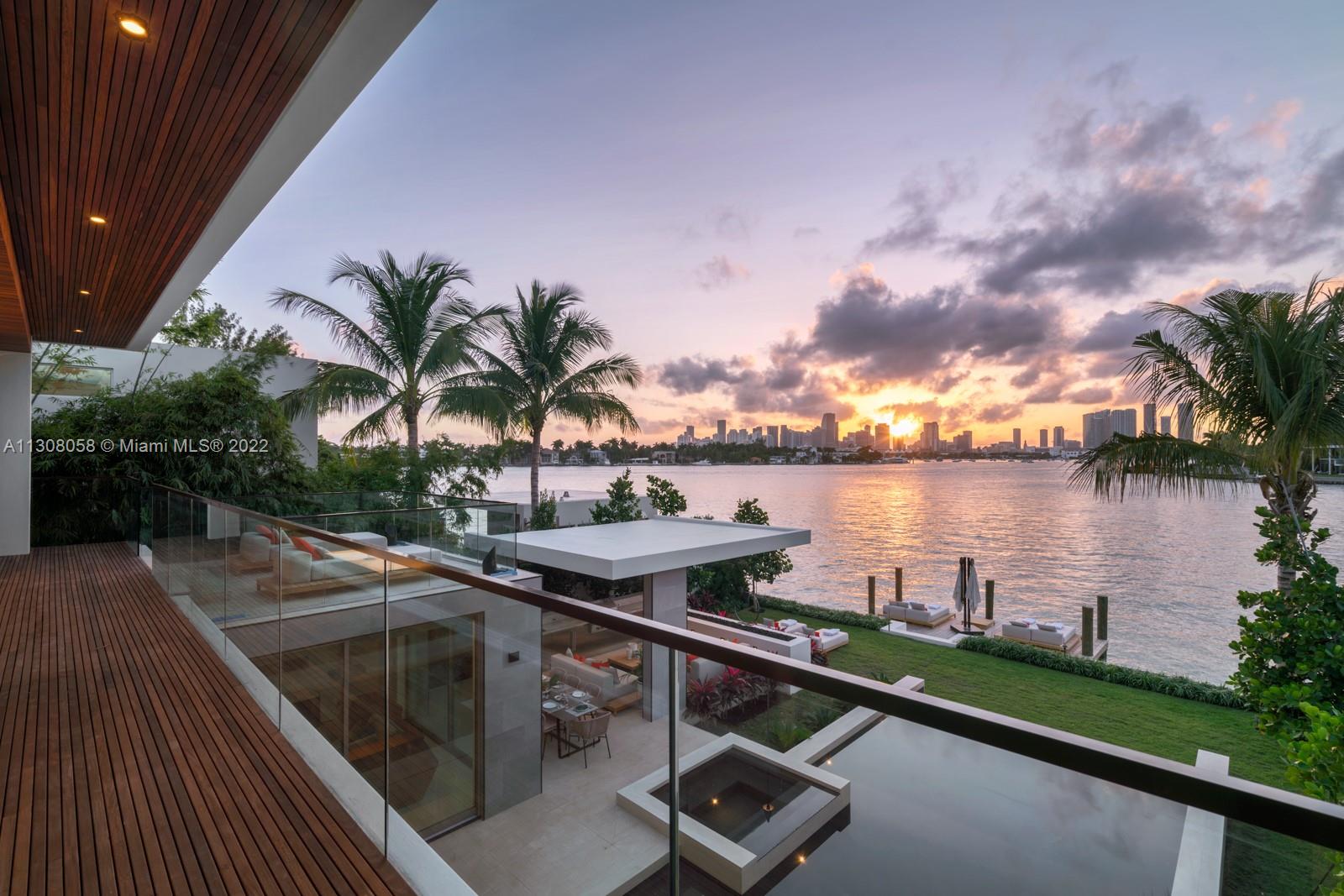 Direct Downtown Skyline Views from this West-facing newly built home. A Modern contemporary Masterpiece on the Venetian Islands. Interiors feature five oversized bedroom suites, open Boffi kitchen, theatre room, high-end European finishes and smart home technology. The outdoor area is perfect for entertaining with a summer kitchen, lounge, dining, gas fire feature, large heated swimming pool with spa and private dock. Endless views, direct bay access and an amazing location make this one of the most important homes on the Venetian Islands.