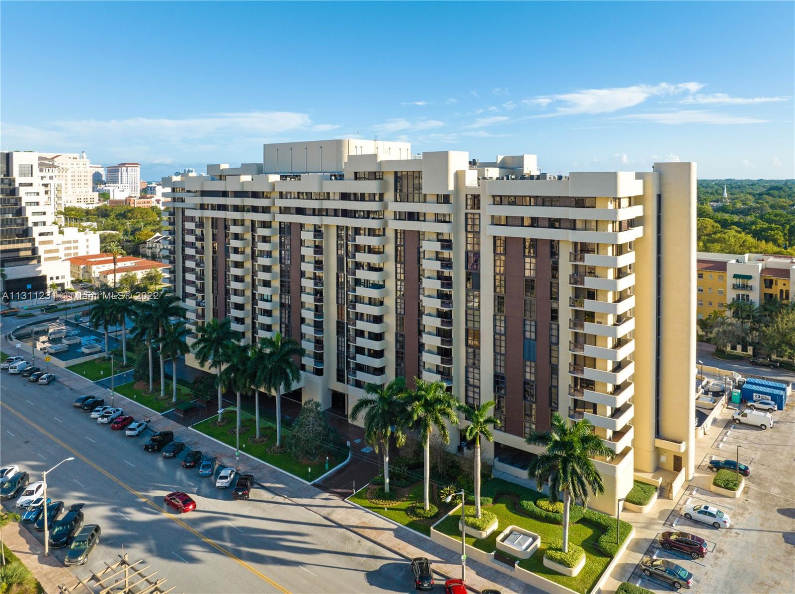Enjoy living in the heart of Coral Gables walking distance to Miracle Mile with restaurants, shops and the Granada Golf Course. This spacious corner unit at the Biltmore II has 2 bedroom 2.5 baths and boasts 1,482 SF. This unit has marble floors and crown moldings throughout. The wrap around balcony offers views of downtown Coral Gables. The recently remodeled kitchen has wood cabinet, stainless steel appliances and granite countertops. The master bedroom has ample space complete with a large walk-in closet. The Biltmore II is meticulously cared for. Entering the building you are greeted by the expansive lobby with a beautiful glass atrium. Amenities including 24-hour concierge, olympic size lap pool, fitness center, sauna, billiard room, a social room and more.