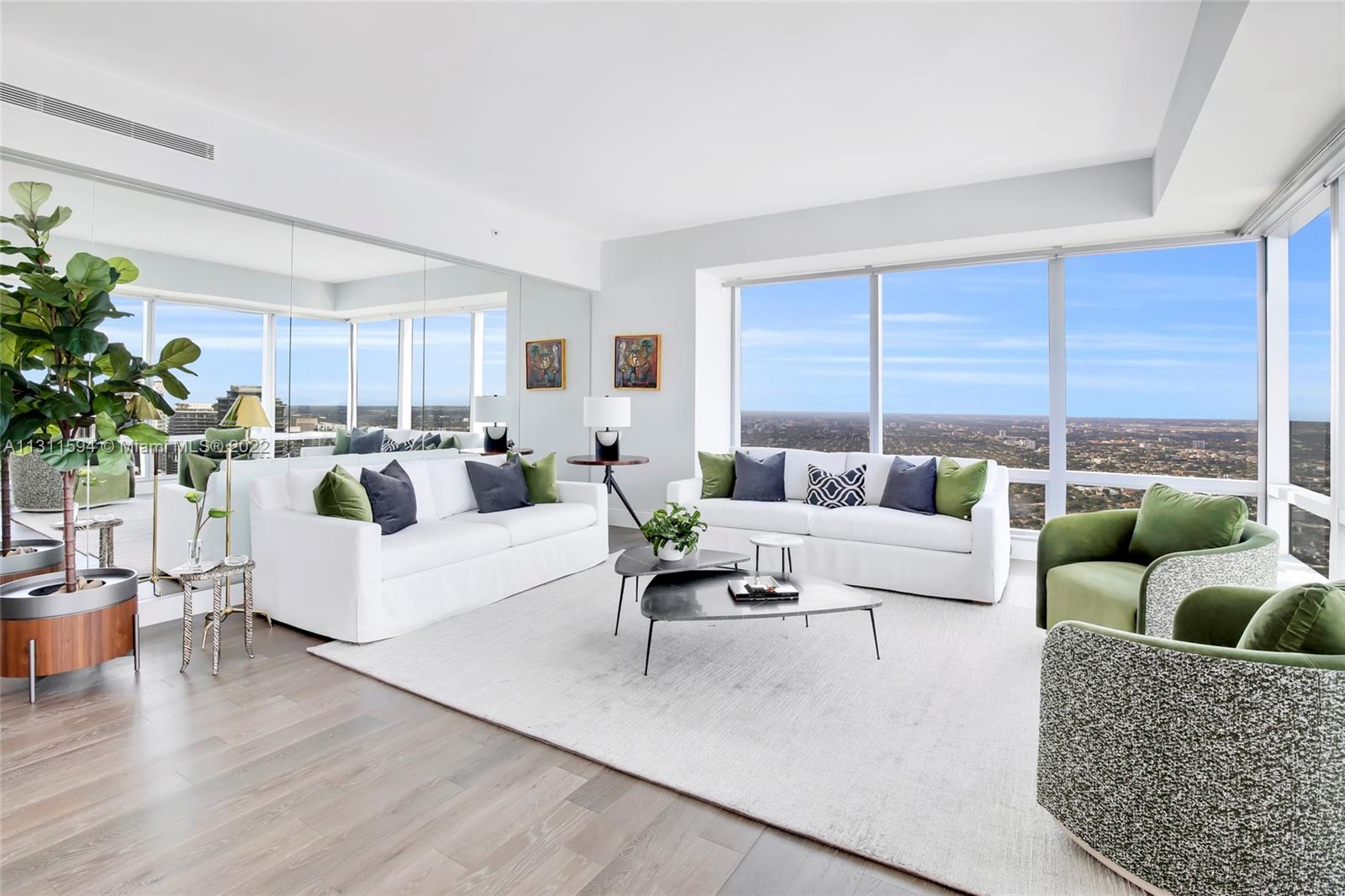 Living Room with Incredible Views of Brickell Miami Four Seasons 64C