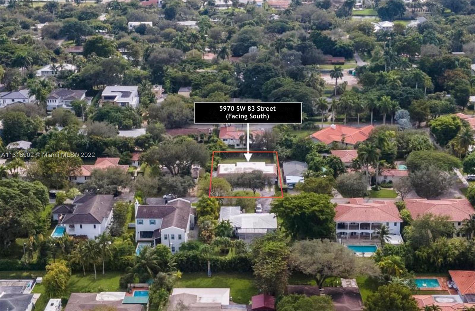 Birds eye neighborhood facing south