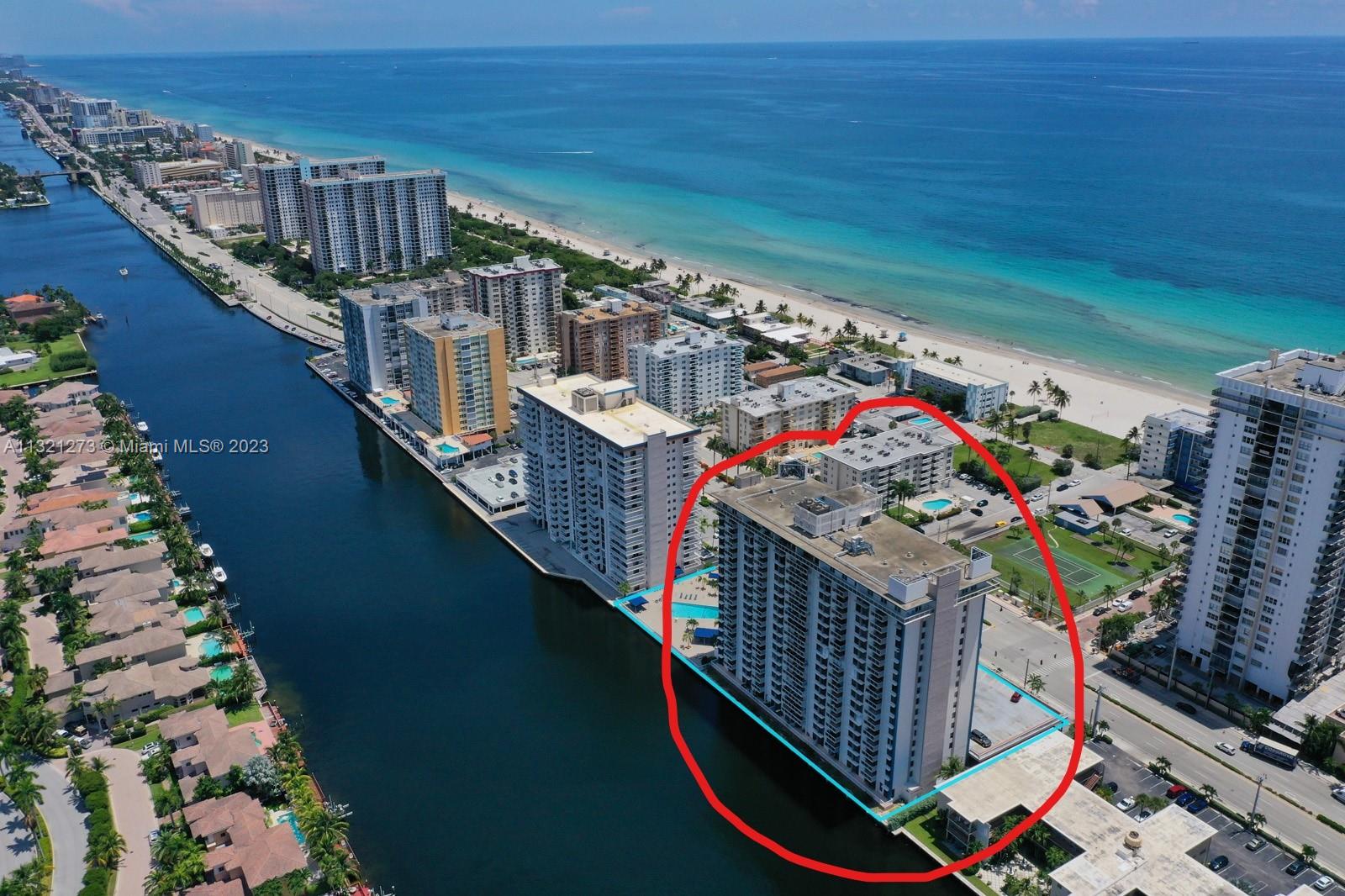 Our building circled in red