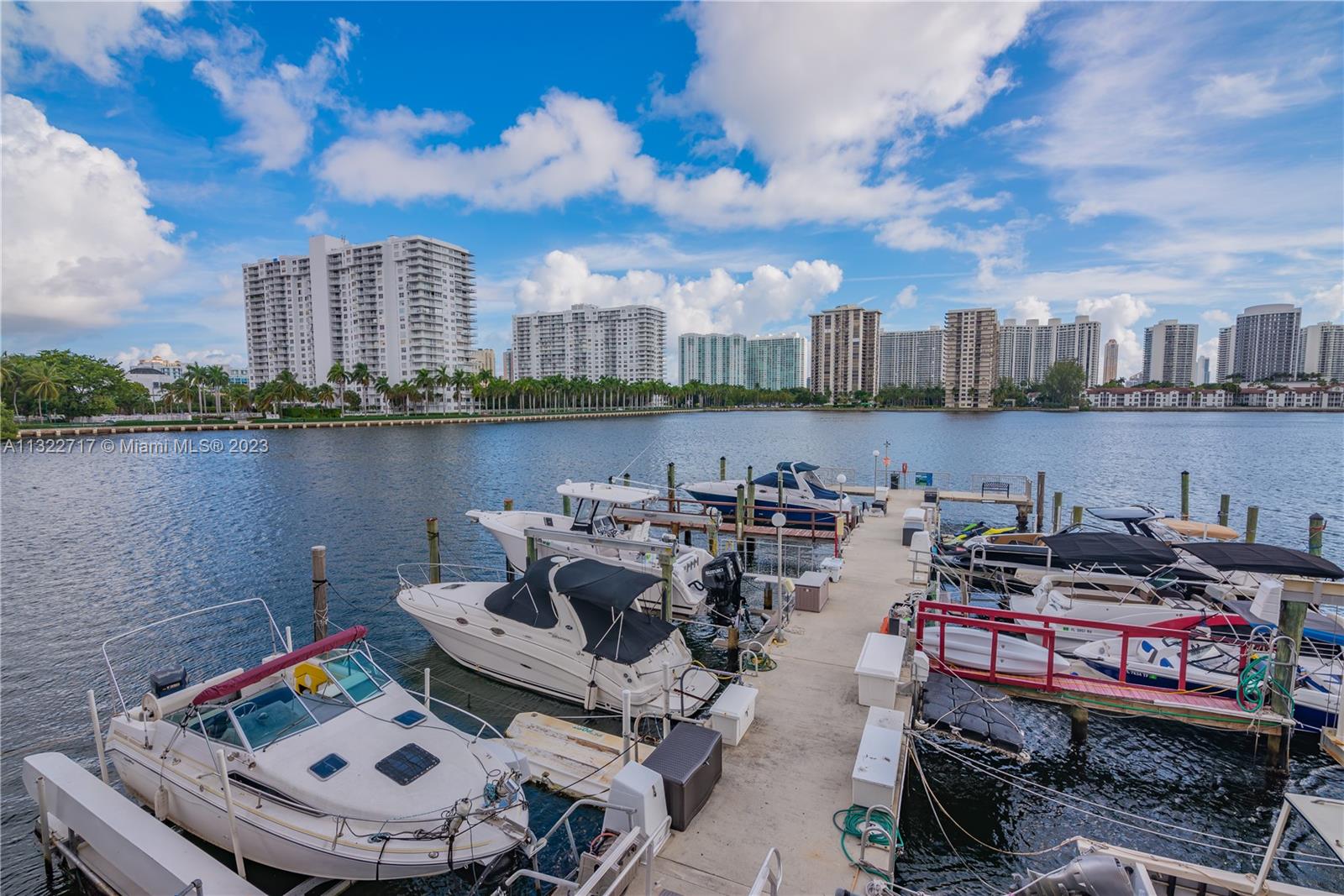 Marina with boat slips.