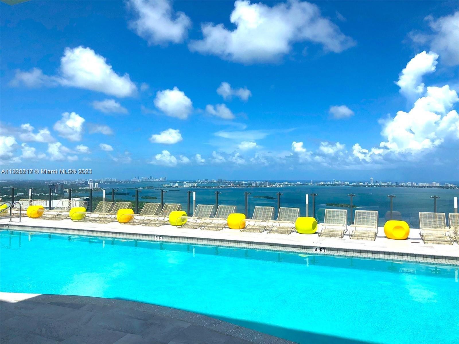 Panoramic Bay views from this 1 bedroom + den and 1.5 bath in Paraiso Bayviews. Ceramic floors, custom italian style cabinets, Bosch appliances, large balcony. Interiors by Karim Rashid, contemporary design, revel in the beauty of horizons to horizon Biscayne bay and Atlantic Ocean views. building offers club room, billiard room, media/screening room, state of the art fitness center, spa with sauna, and AMAZING ROOF TOP POOL with spectacular Biscayne bay and MIAMI 360 views. Rental terms of 1-6 months, please text agent for availability. Photos of furniture will be posted after tenant vacates. Pets welcome but approved at owners discretion.