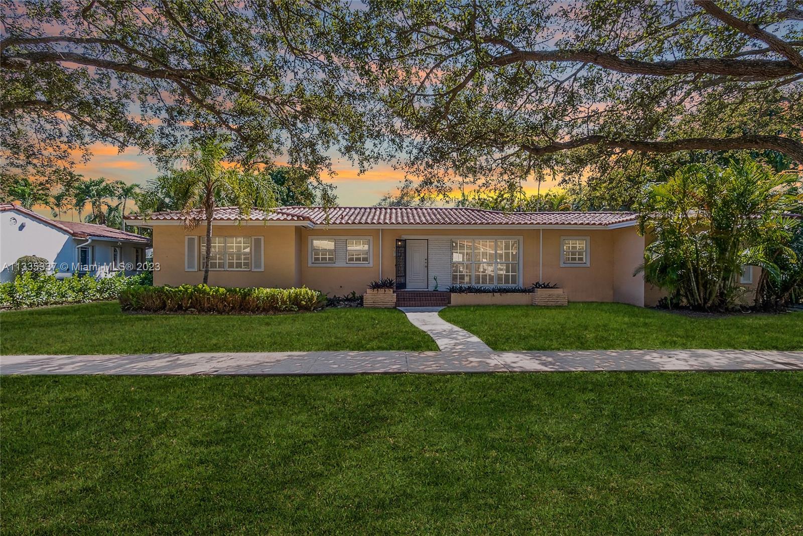 A fantastic location on a quiet tree lined street off Granada Blvd near the University of Miami. This 1951 built 2,545 sq home features amazing open living spaces for your enjoyment. "SEVERAL OF THE PHOTO'S HAVE BEEN STAGED FOR YOUR VIEWING PLEASURE" A place where the light shines and living, dining and family rooms flow together as one. Spacious bedrooms, with good closets and an elegantly remodeled master en-suite bathroom await you. Enjoy a piece of art-deco history in your hall bathroom & kitchen with design from decades past. Endless potential to enjoy its history with good enough bones to modernize as you please. AND there is a bonus room, your study or office, off the kitchen & laundry area. Plus New Roof in 2013. All this on a gracious 10,000 sf lot .  This is your opportunity!