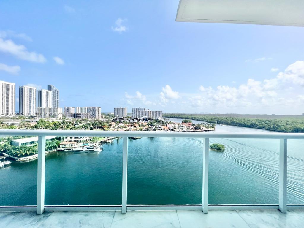 Magnificent water view 2 bedrooms 3 baths unit at 400 Sunny Isles Condo, Intracoastal, Park and City views from beautiful luxurious residence in 400 Sunny Isles. This units has a nice open floor plan with 2055 sf and features 2 bedrooms & separate by the sliding doors den and 3 full bathrooms. Extensive balcony, marble floors, European high-end kitchen, electric shades with blackouts, walk-in closet and much more. Building offers 5 star amenities such as marina, infinity edge pool, spa, sauna, gym, tennis, bar and restaurant. Walking distance to the beach. Tenant occupied until Oct 2, 2023.