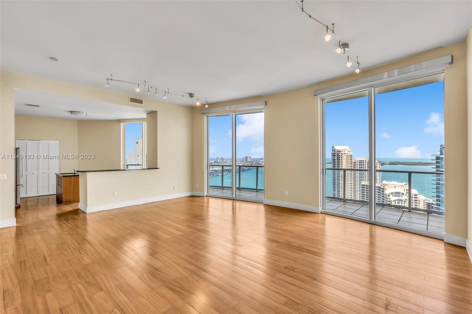 PARADISE IN THE SKY. Reduced Price for a Quick Sale. Beautiful Penthouse with stunning panoramic views of the Bay/Ocean/South Beach and beyond. The double door entry opens to a spacious living room, dining area and wonderful ocean views. This unit has a unique dual master bedroom split floor plan with ensuite bathrooms and generous closet space, and high ceilings throughout. Even the guest bedroom has its own ensuite bathroom and there’s a separate powder room for guests. The open kitchen is spacious, well equipped and perfect for entertaining. Enjoy ocean breezes, amazing sunrises, passing boats, city lights, and more from the wraparound balcony. Met 1 Condo has amazing amenities. Walk to Brickell, the park, Whole Foods, dining and entertainment. Photos have been digitally enhanced.