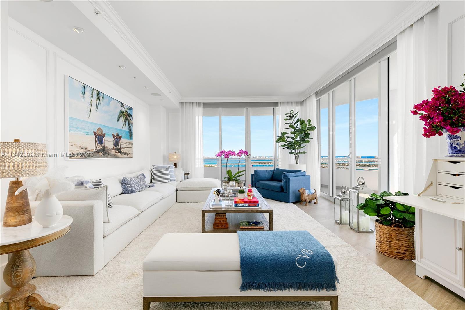Located at the Three Tequesta Point Condo in the heart of downtown, this corner unit is truly a “Beach House in the Sky”. The 3BR/3BA unit offers a large wrapping terrace with panoramic views as far as the eye can see over Biscayne Bay, Miami, Miami Beach, Atlantic Ocean, & Key Biscayne. 2,353 SF of luxury with porcelain floors, 12FT ceilings, custom crown moldings built-in Yamaha sound system, open living & dining layout, plus large family room all w/amazing water views. Chef’s kitchen with top-of-the-line appliances, Carrara marble counter tops & a separate breakfast area. The spacious principal suite features custom closet spaces & direct water view & principal bath w/walk-in glass shower & sunken spa tub. Included 2 covered parking spaces & storage unit. 5-star building amenities.