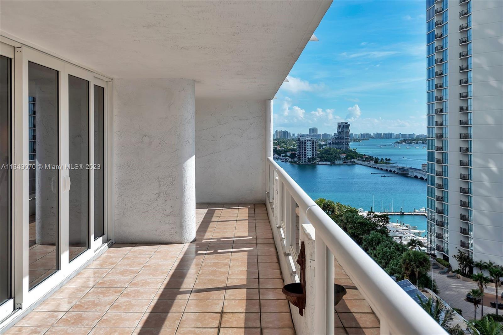 Opposite view from the west side of balcony looking east to Biscayne Bay and the Venetian Causeway (Venetian Marina is to the right as well).