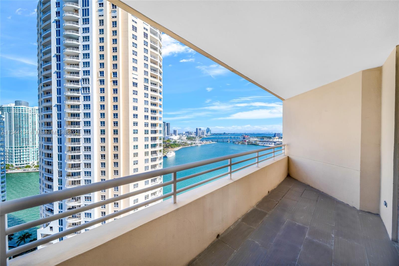 terrace overlooking port of Miami, Biscayne Bay, Downtown, and Island views