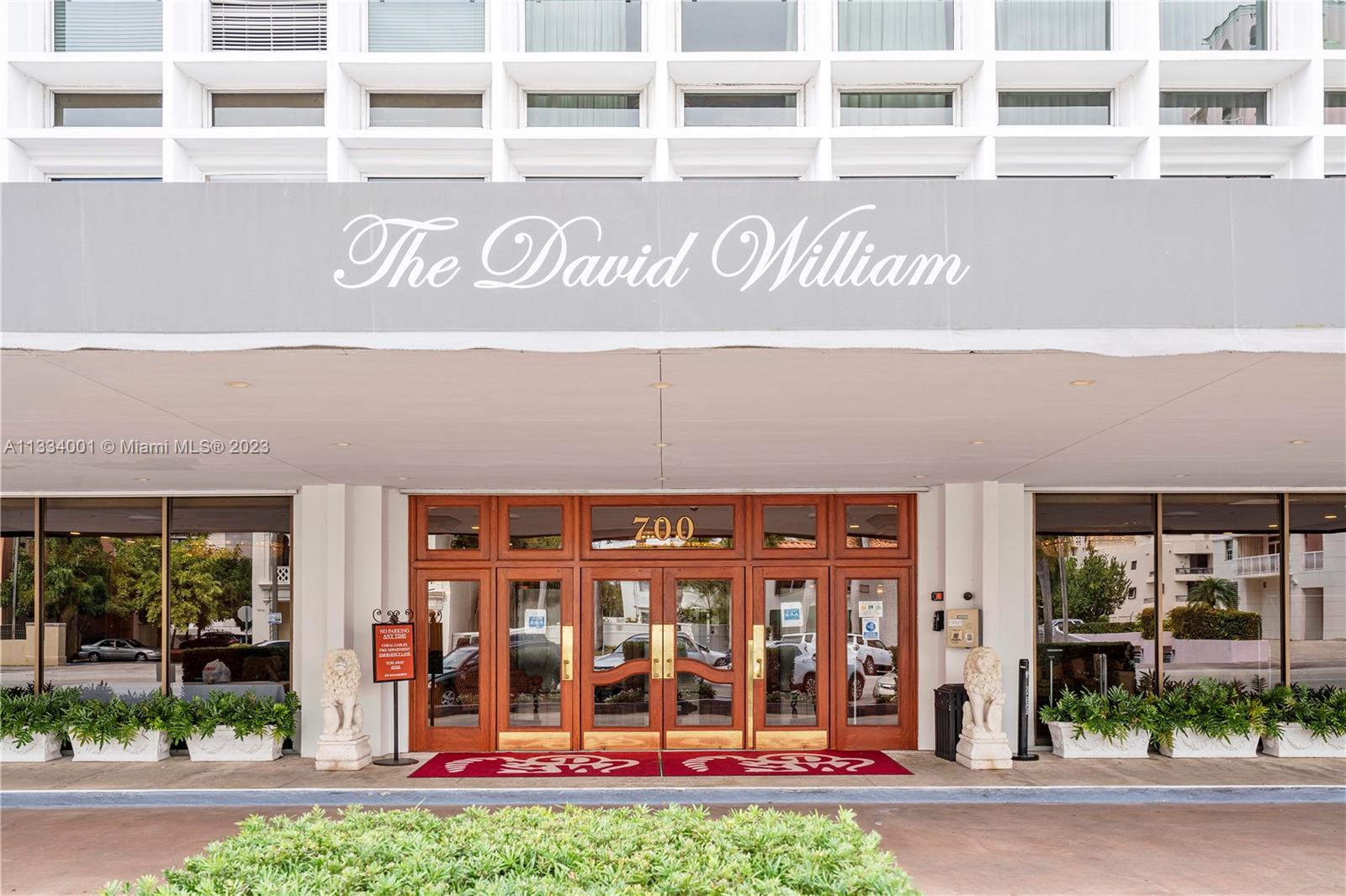 A must-see oversized One Bedroom home at the David William, a premier and highly desirable boutique building in central Coral Gables. This is as close as you will get to a European pied-a-terre! Full-service building with monthly maintenance fee covering all utilities. Prime location along Biltmore Way with easy access to MIA Airport, walking distance to Miracle Mile, restaurants, Publix, shops, trolley route, Freebee, and cultural venues. Great opportunity for investor or owner-occupant. Building exterior has been renovated, waterproofed, and painted. 40-year Certification has been completed. Interior floor area offers 790 SQ FT with corner Balcony facing North. Substantially renovated Kitchen with distinctive cabinets and appliances. Adjustable gallery-type Monorail lighting throughout.