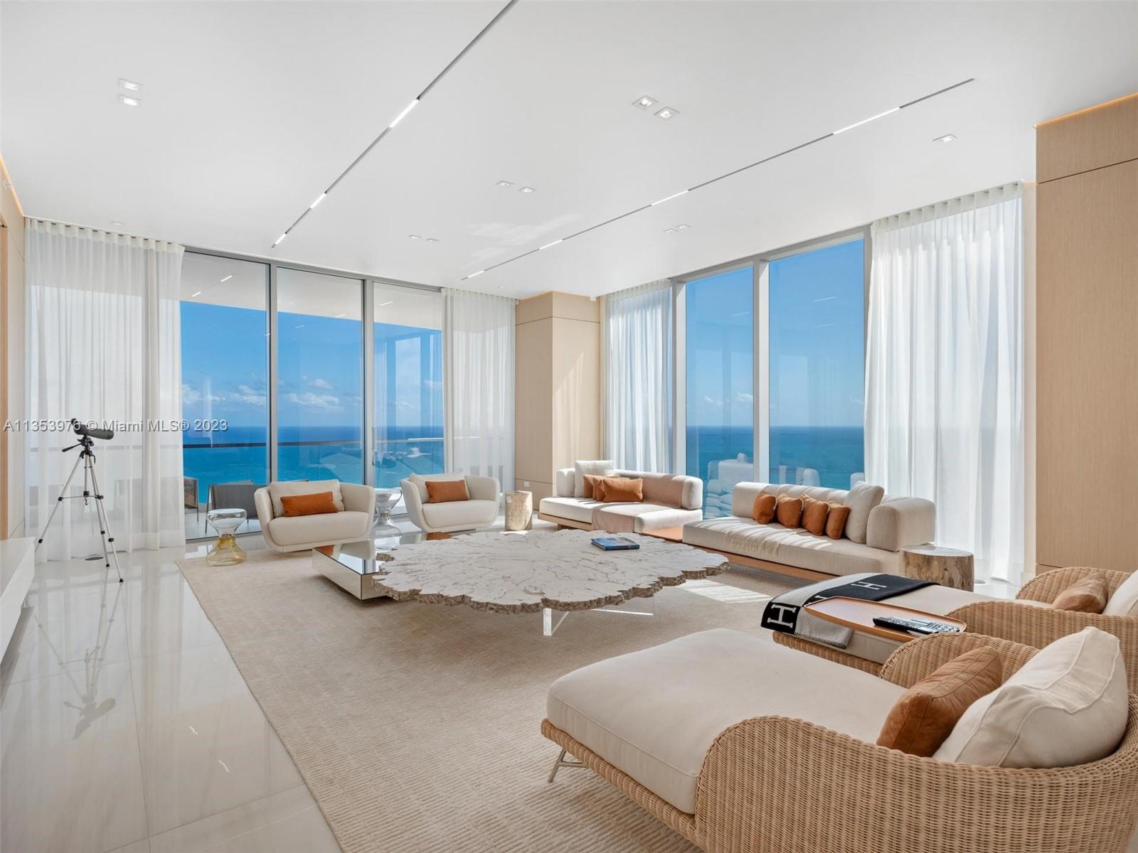 Turnberry Ocean Club Luxury Residences Sunny Isles Beach. Direct Ocean views and Bay views. Stunning  4 Bedrooms & 5 1/2 Bathrooms. Private elevator foyer. This unit has 11' Ceilings, very illuminated.  Wrap around corner unit with exceptional finishes by finish my condo and fully furnished and designed by ARTEFACTO. Master bedroom with 2 walk-in closets. Large master Bathroom. Luxurious building with  six-floor amenities, beach service, three swimming pools, private dining, Hydrotherapy Spa, a fitness center, and entertainment. Bar and restaurant with full kitchen. Privileges of Turnberry Isle Resort, including golf, tennis, and Marina activities.