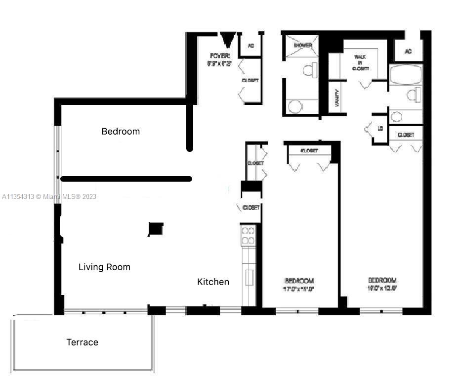 Potential alternate floor plan with a 3rd bedroom