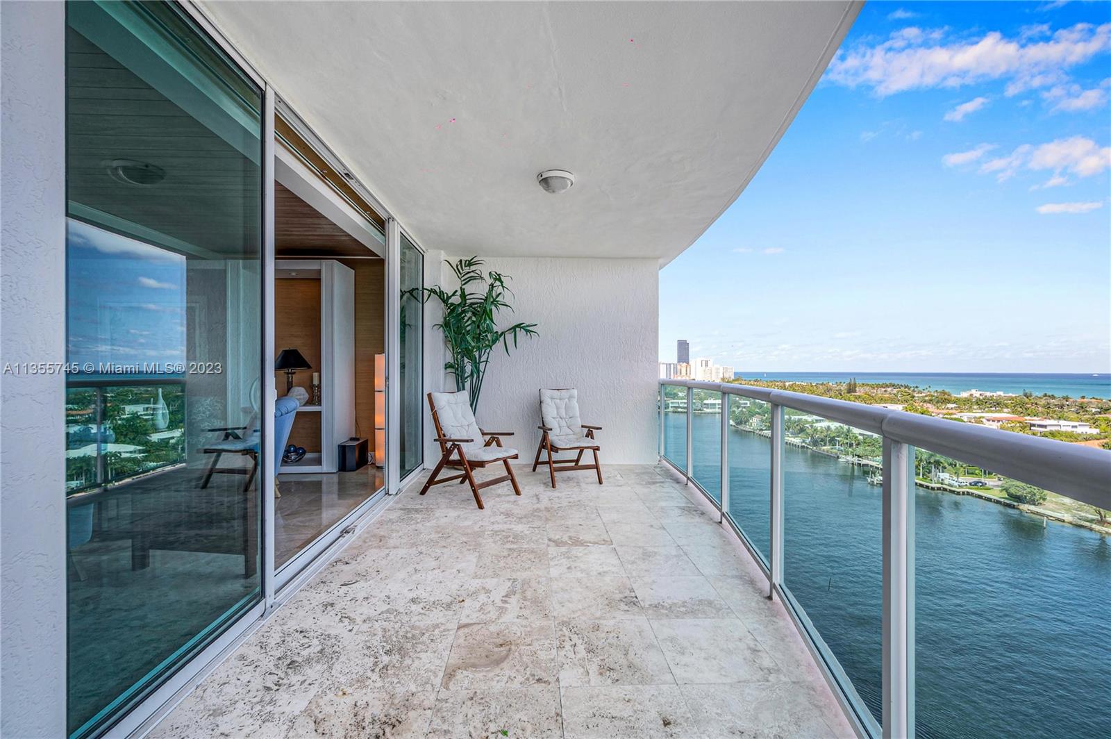 XL balcony with direct intercoastal views & direct ocean views. Looking North East