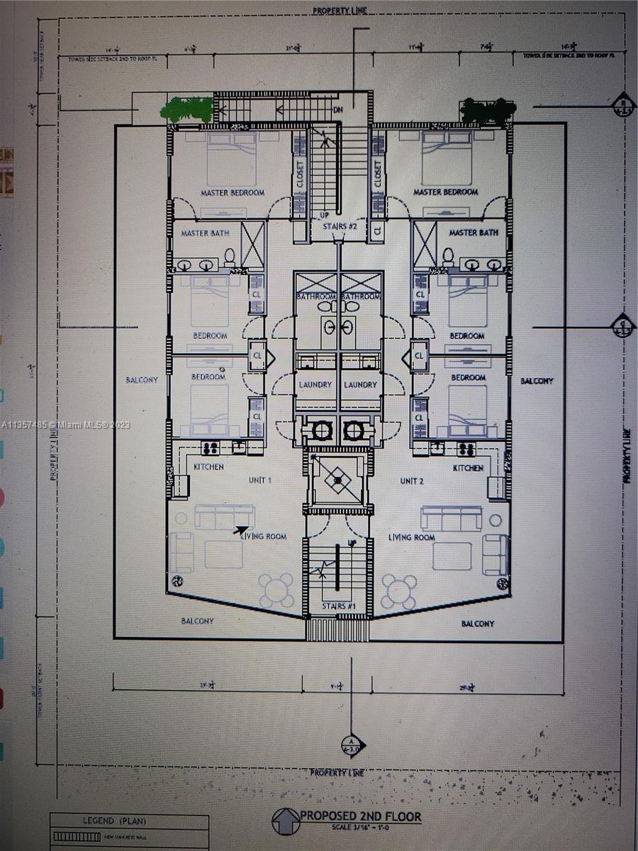 Floorplan of 2 of the 6 units (they are all the same, 2 per floor with wrap around balconies)