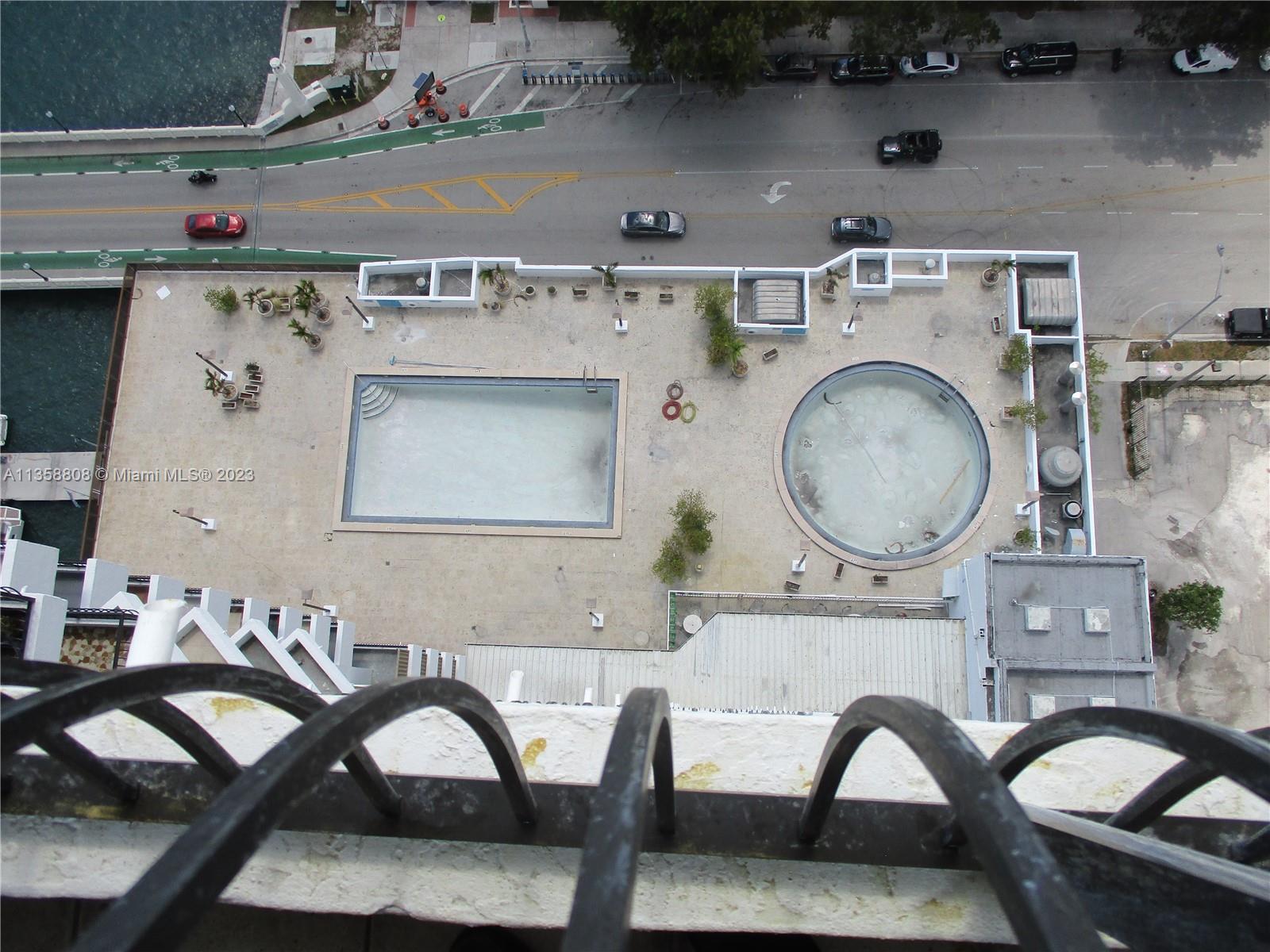 Looking down at the pools