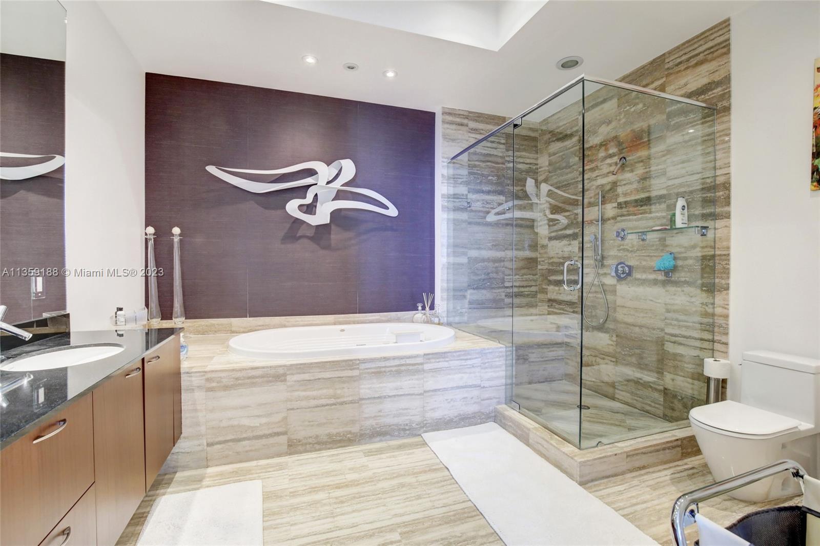 Marble floors and shower in Master bath