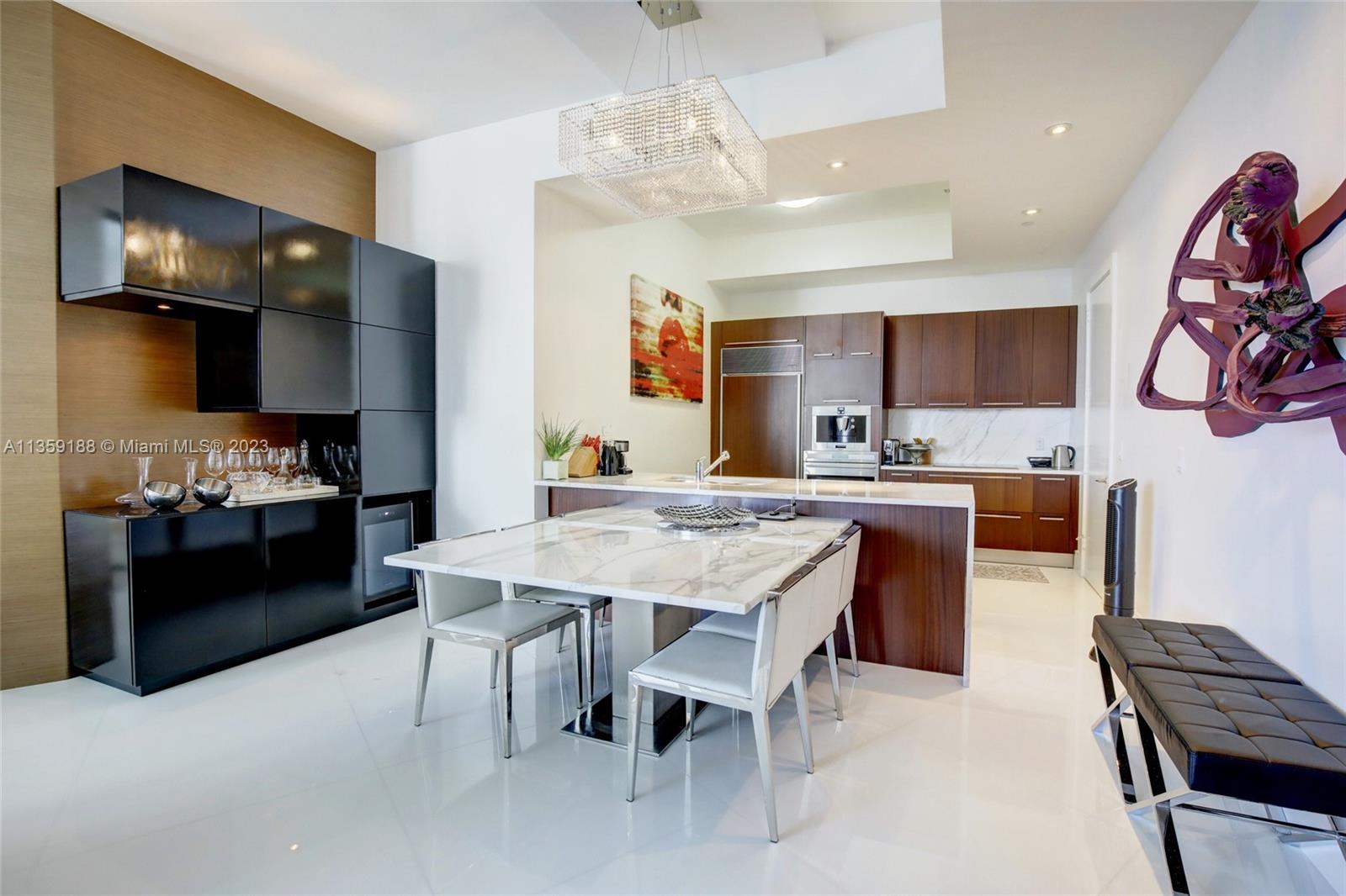 Attached Marble Dining table with Kitchen