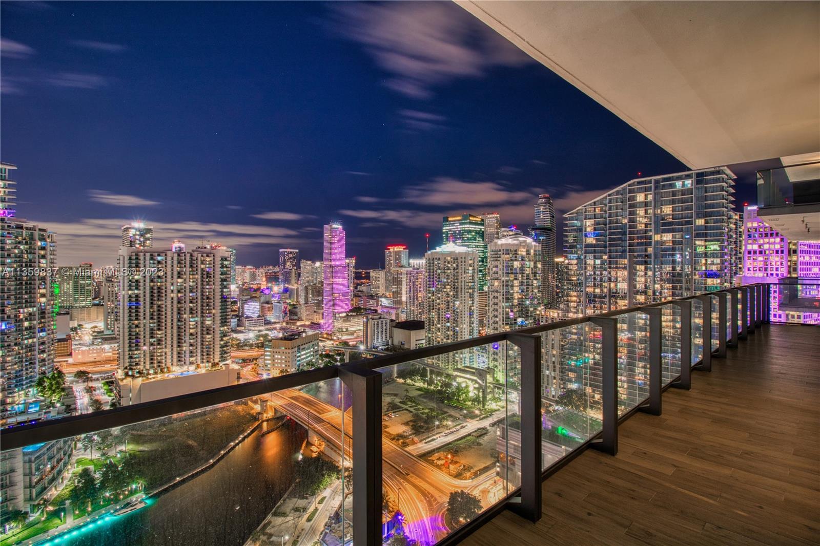 Live Limitlessly in this Contemporary 3 bedroom / 3.5 bath with over endless upgrades throughout - a spacious split floor plan with floor to ceiling windows, dazzling city and Biscayne Bay views to the South. This sophisticated, designer finished condo features custom lighting throughout, solid wood and frameless doors,  imported marble flooring, sparkling quartz-stone countertops, a relaxing jacuzzi, premium Bosch appliances, California closets, electric blinds and sleek Danze fixtures. Enjoy a morning coffee beneath a picturesque city sunrise on your expansive balcony, or entertain friends in this open-concept space that seamlessly blends indoor and outdoor living. Located in Brickell’s epicenter for swanky shopping, delicious dining and exciting entertainment.