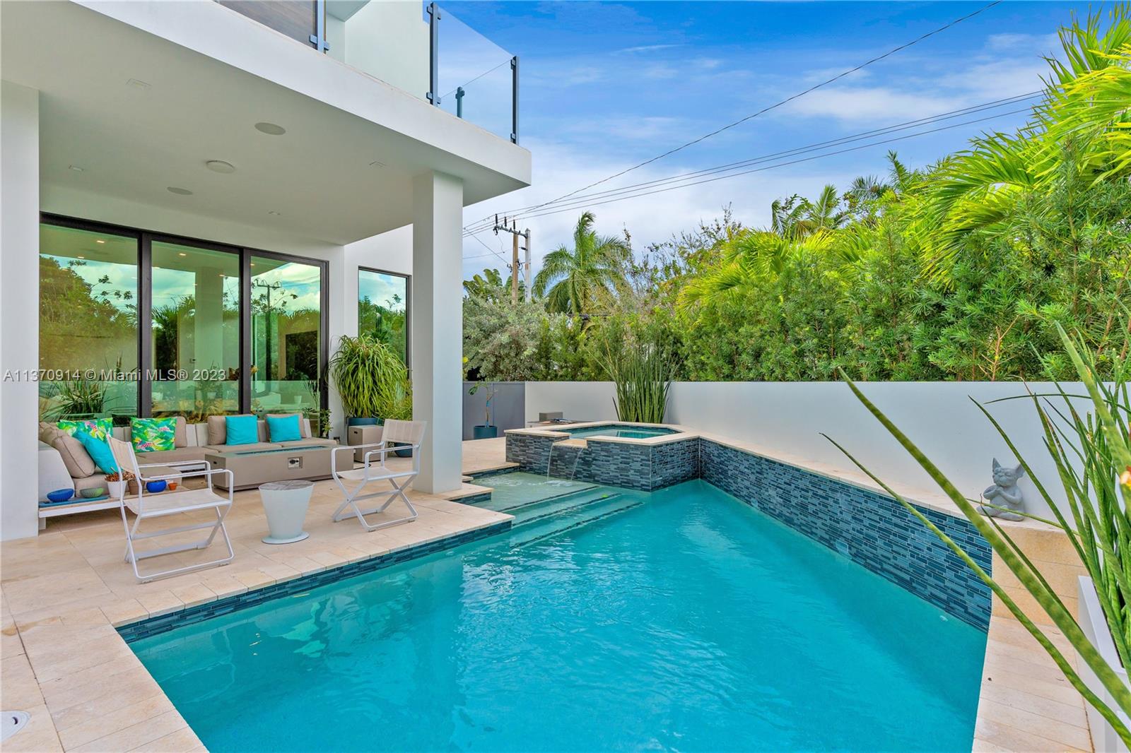 Saltwater Pool + Jacuzzi w/ Waterfall. Space for Outdoor Kitchen.