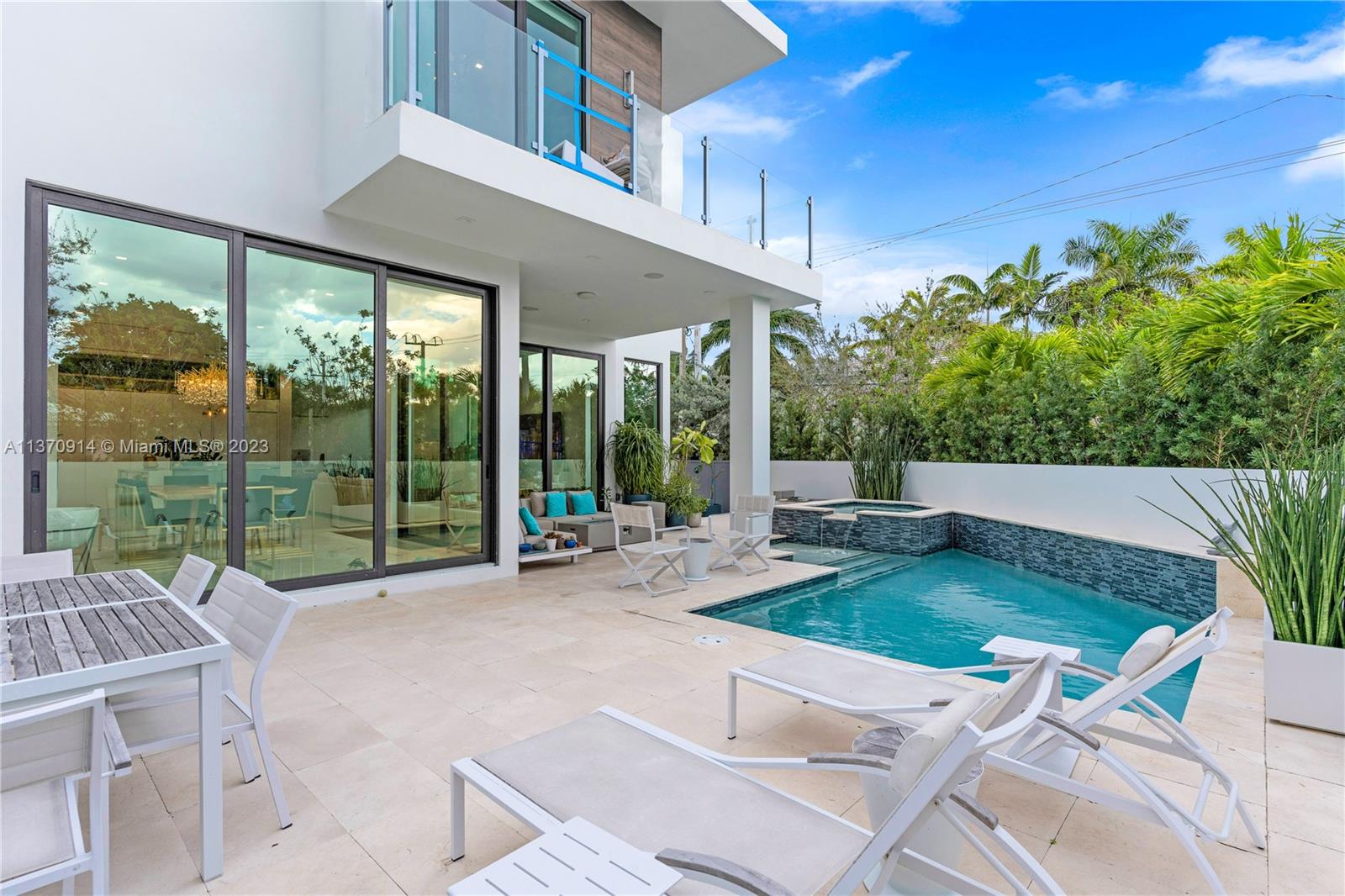 Saltwater Pool + Jacuzzi w/ Waterfall. Space for Outdoor Kitchen.