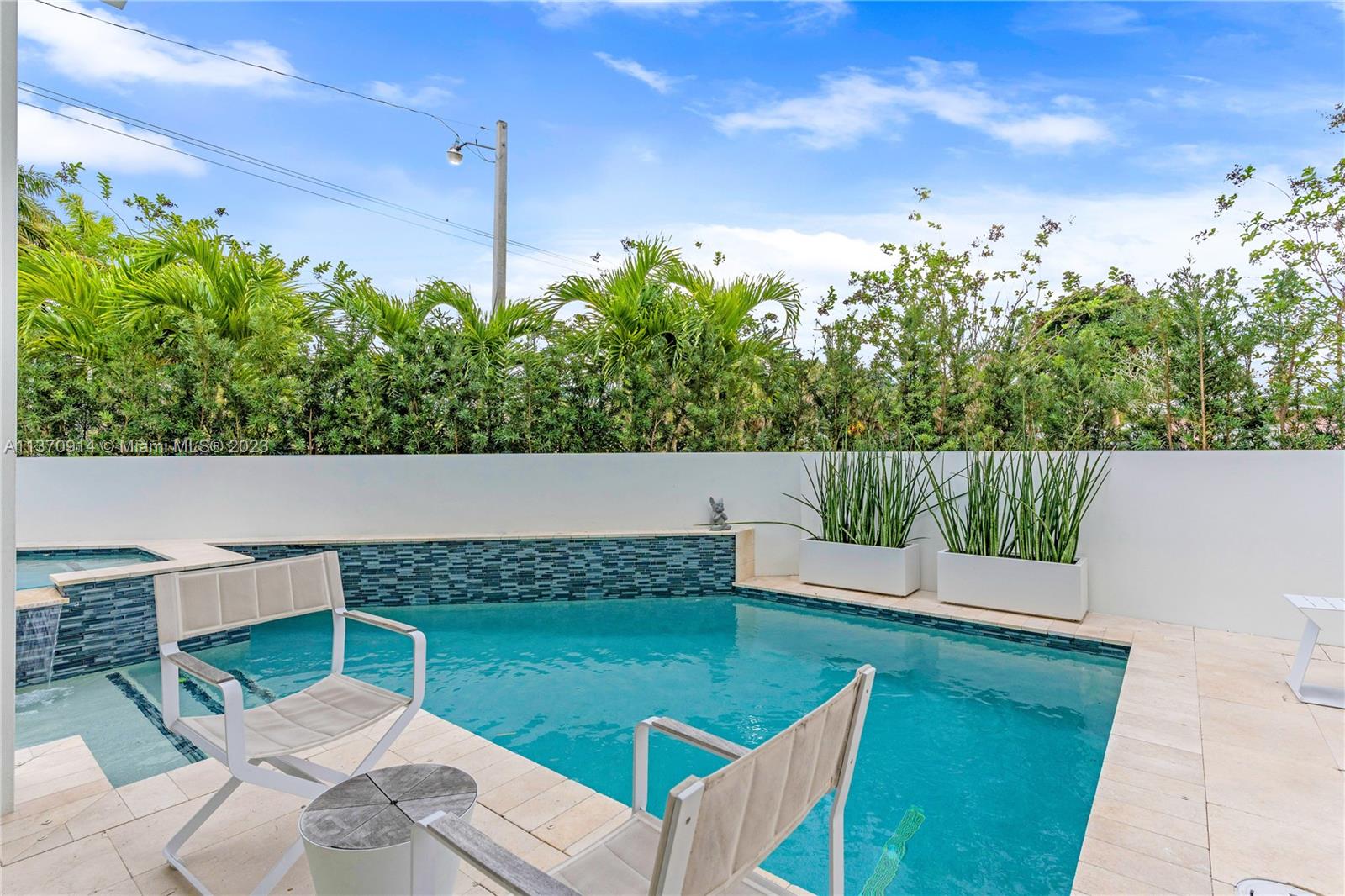 Saltwater Pool + Jacuzzi w/ Waterfall. Space for Outdoor Kitchen.