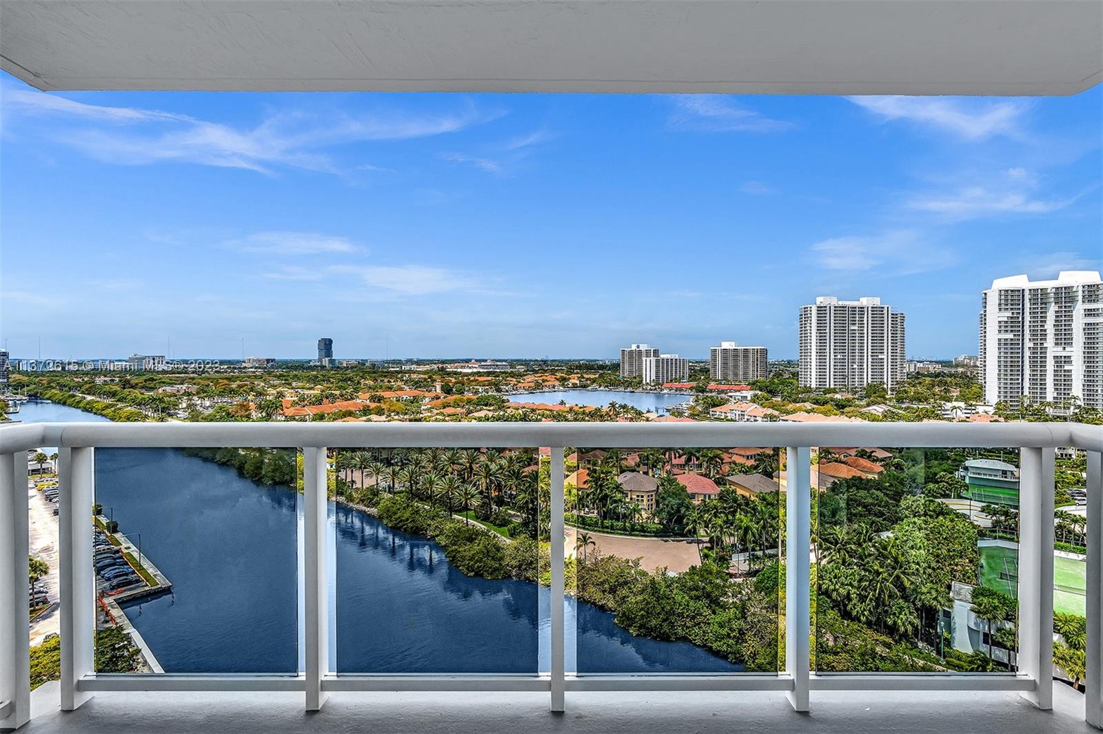 Second balcony by the master bedroom, faces the city of Aventura , canals and Marina