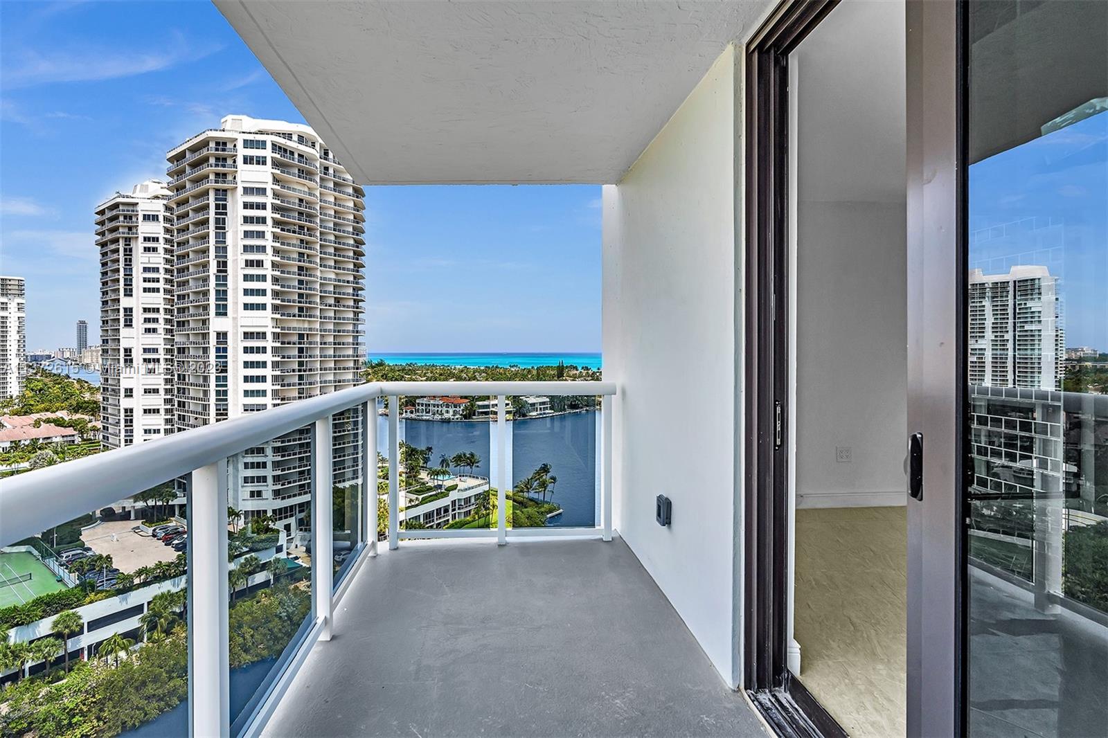 Second balcony by the master bedroom, faces the city of Aventura , canals and Marina