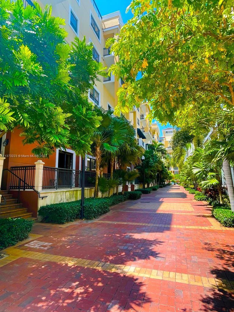 Treelined Pathways along the side of the condo by the townhomes