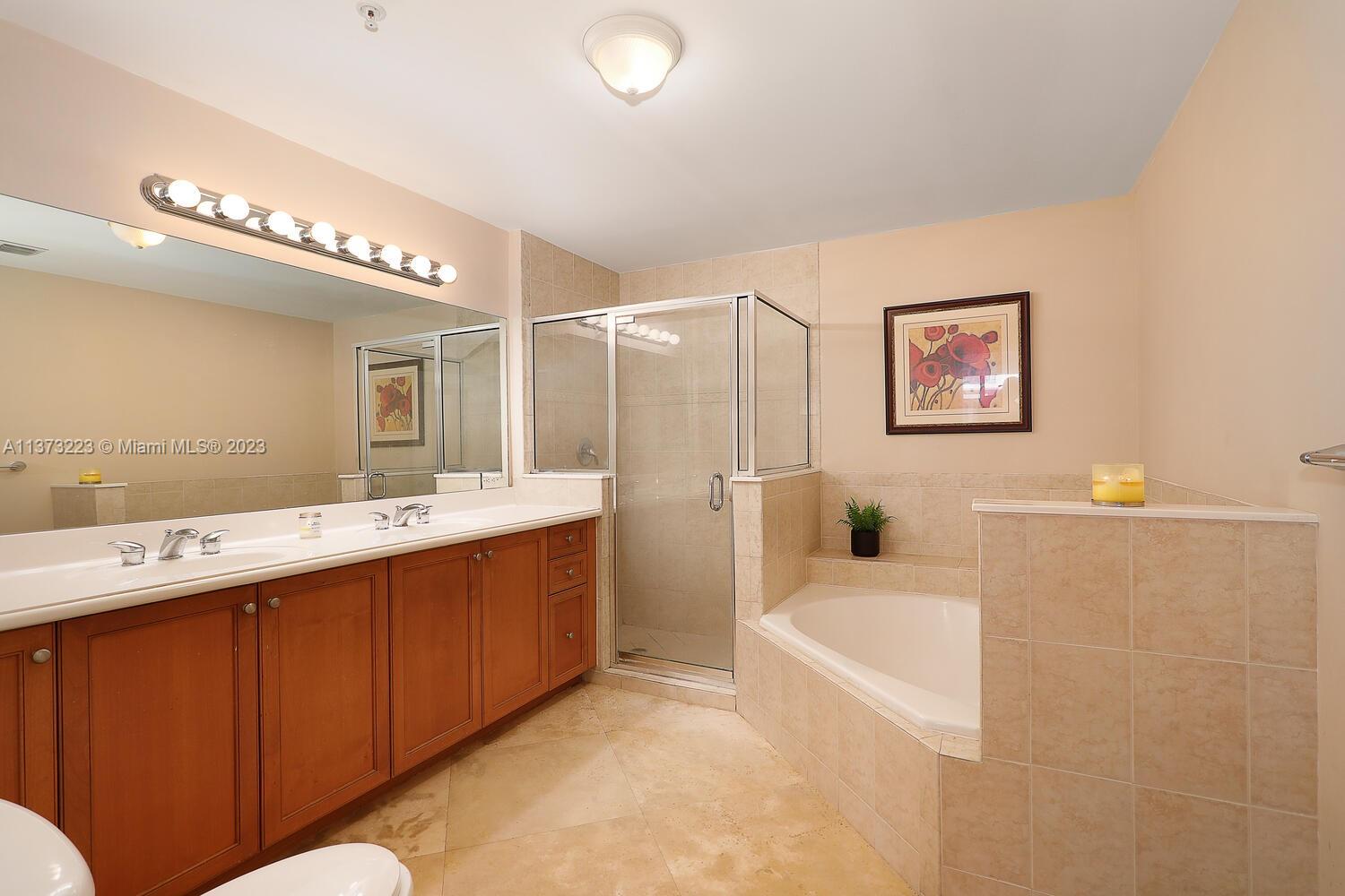 Double sinks, soaking tub, and separate shower