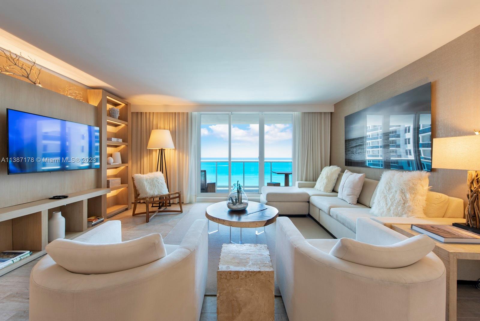 AVAILABLE NOW...Unique 3/3 with direct ocean views from every room. Located at the hottest destination in South Beach. The newest oceanfront resort. Directly on the ocean and centered in the heart of South Beach. Steps from Miami Beach's best restaurants, cultural centers and retail boutiques. Enjoy any one of our 4 swimming pools, including our rooftop pool with panoramic views of the ocean and Miami City skyline. The only green hotel brand in Miami Beach. Completely furnished. Interior 1817sf and total 2075sf
