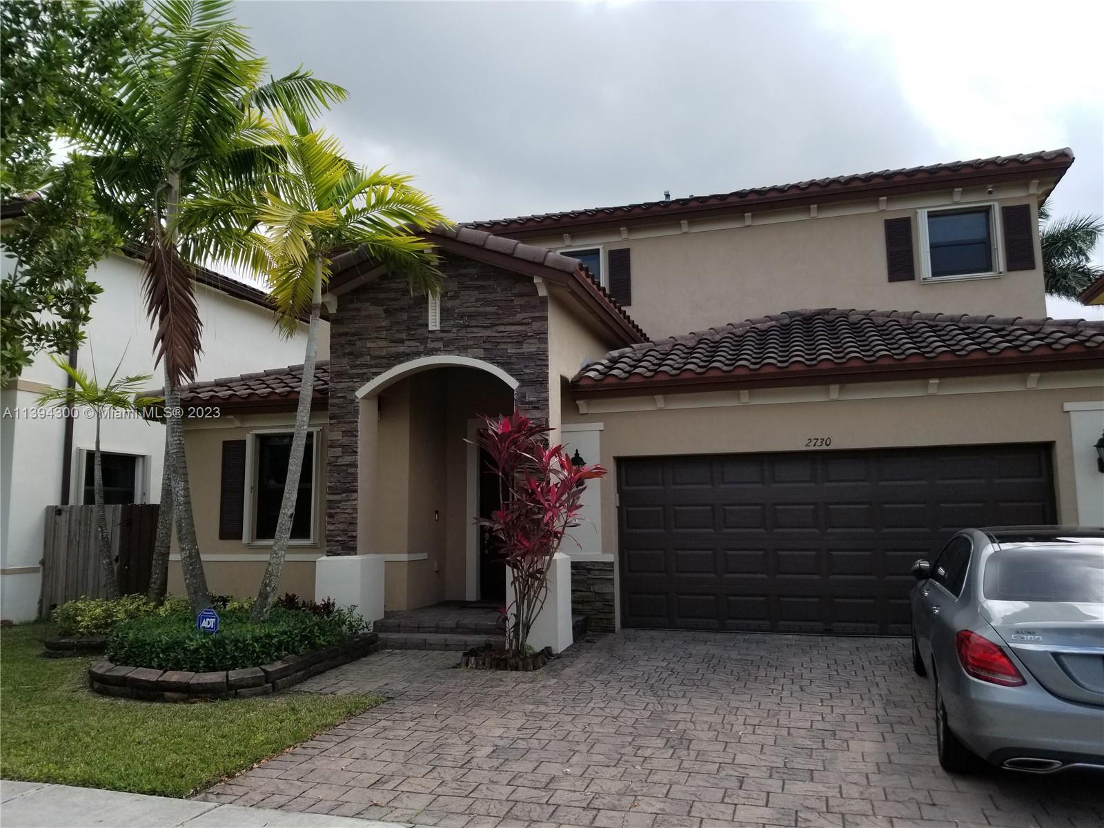 Beautiful 5 bedrooms, 3 baths house in gated community, 2 spaces in covered garage. guest room with full bath on first floor, stain steel appliances, huge patio with heated salt pool & jacuzzy!! private rear view, no neighbors in the back - patio area. 4 bedrooms in the second floor. Pool maintenance + pest fumigation included in the monthly rent. 
All appliances, quiet neighborhood. 2 months deposit and first month.
