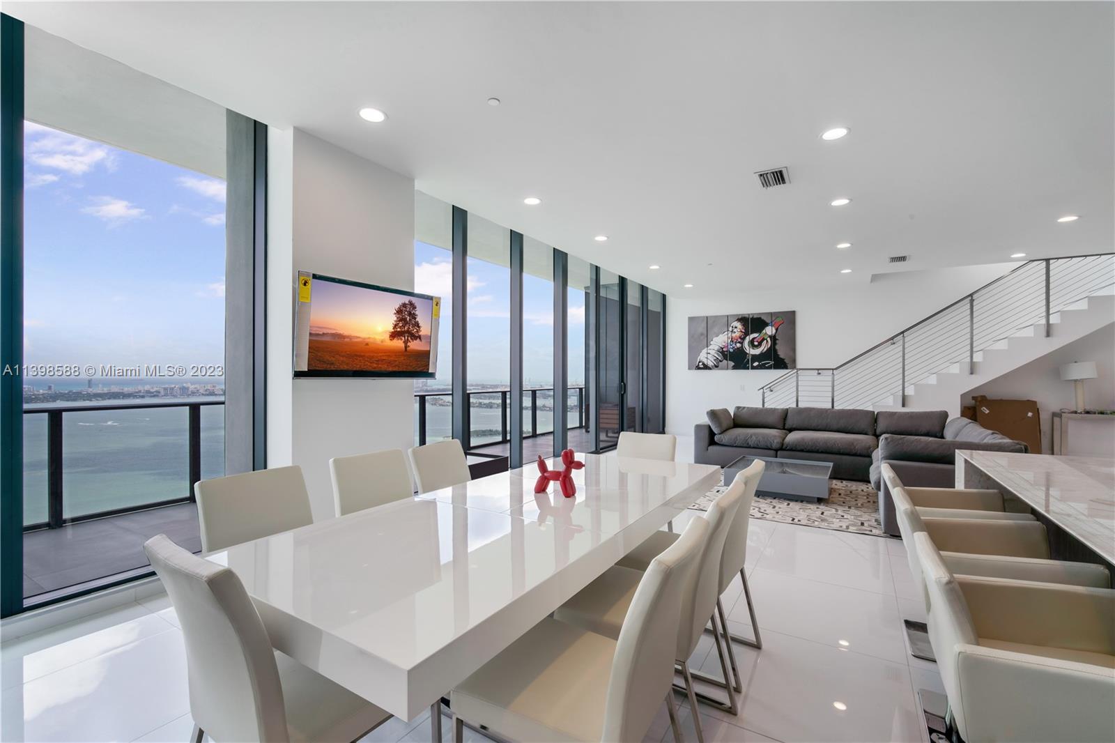 Breathtaking Biscayne Bay views. 2 story unit W/ private splash pool on 2nd floor. 1O ft height ceilings, E & W views.master bedroom faces E, w/unique Biscayne Bay, Miami Beach views. white marble floor t/out the unit ,master bathroom w/shower and tub, in brown chocolate marble color.   bedrooms en suite. 3 bedrooms facing West, Great amenities, restaurant, Piero Lissoni design.   
Amenities: 10th-floor pool deck w/lap pool, infinity-edge spa,0-entry pool, poolside cabanas, BBQ area, tennis center w/2 lighted courts; tanning pool party room; business center; library; wine tasting salon; theater; children’s playroom; fitness center; spa, plunge pools massage rooms, concierge& valet parking;Wi-Fi access  ;  3D tour &video. available for rent, min  rental 2 months. 2 PARKING SPACES 2044/2045