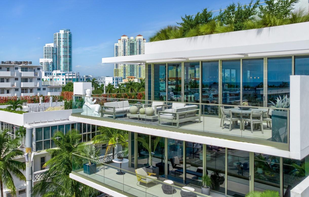 Introducing 300 Collins PH, an unrivaled pinnacle of luxury by Brodin Design Build. This sophisticated 4 bed/4.5 bath residence embodies opulence with top-quality finishes by world renowned designer Thomas Juul-Hansen. A private elevator ascends to 3705 SqFt of interior space and a 1750 SqFt deck, offering breathtaking south views flowing east to west. With 10' high ceilings, matte gold windows, and white oak wood floors, this smart home boasts elegance. Enjoy a custom Quartzite bar with built in millwork and leather back bookcases built in and tv wall, a Miele kitchen with gas stove, and exquisite fixtures. Experience full-service amenities like 24/hr concierge, rooftop pool, and beach club service. Pure luxury awaits!