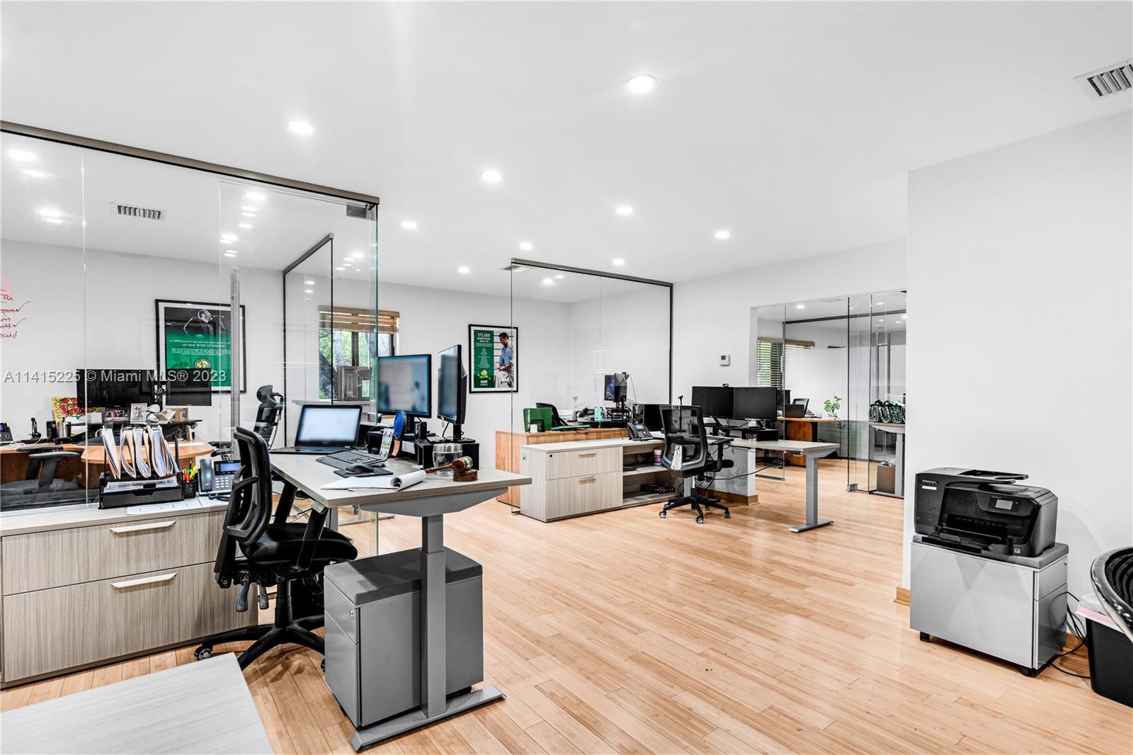 Beautiful and Spacious Office for Rent in Pinecrest! This is a great opportunity to rent two offices in one. Have your entire team together in a modern functional space including 3-glass enclosed offices, 1-semi enclosed space and the rest is an open floor plan with endless possibilities and shared workspaces. The unit is located in the heart of Pinecrest right off of US-1 and 124th Street in the Pinecrest Professional Plaza Condo. The building is well-maintained and offers free open parking. Close to shops, restaurants, and much more.