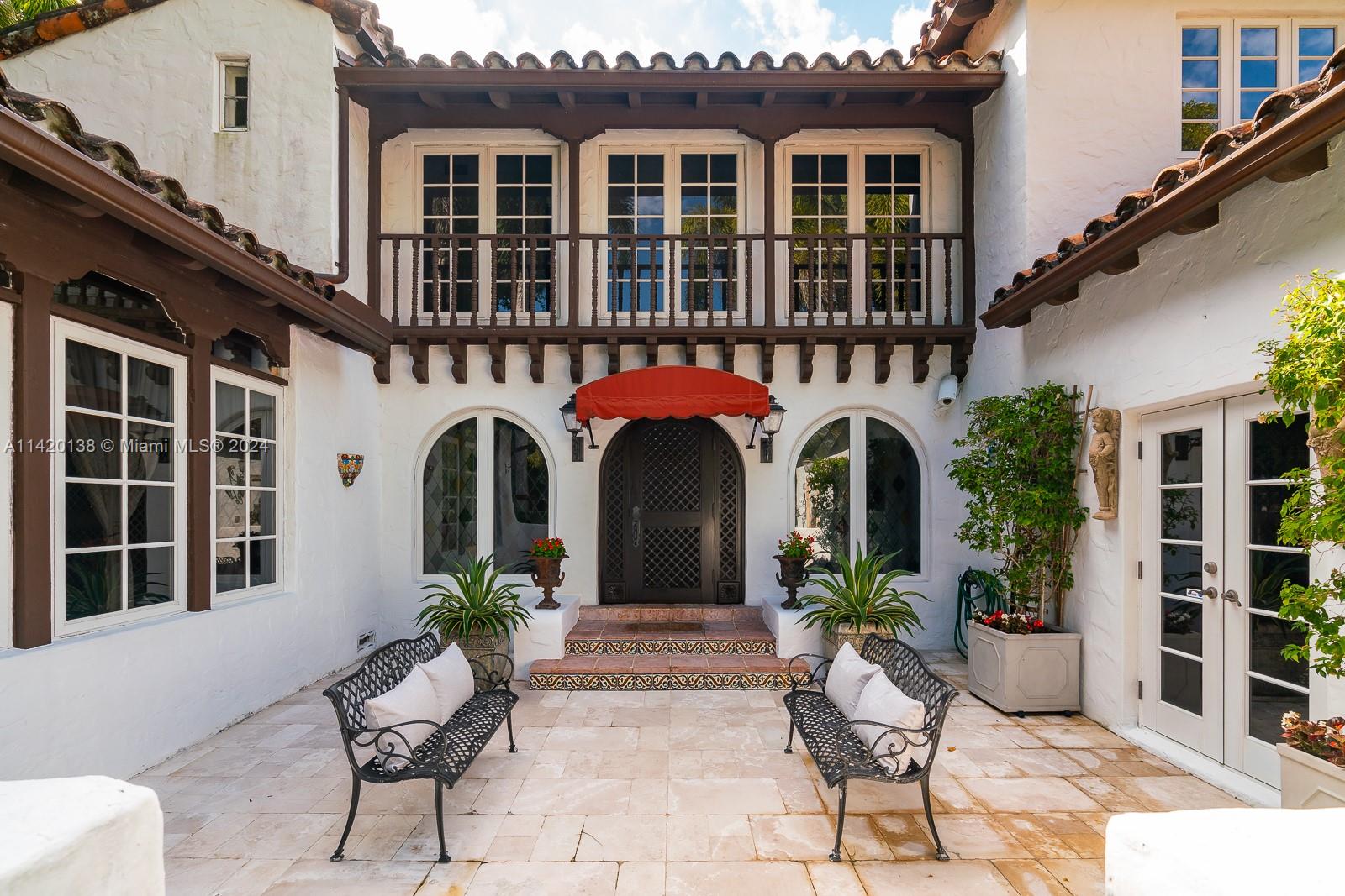 Beautifully restored, historically designated 1920&#039;s Old Spanish style villa with 6397 actual square feet (5044 living area) on a 15,750 sq ft lot steps from the Biltmore Hotel &amp; Golf Course, Salvadore Park and the Venetian Pool. Classical architecture with loggia, Palladian window frames, high timber-beamed ceilings &amp; sun-dappled courtyards. There are 6 bedrooms and 6.5 bathrooms. The primary bedroom suite &amp; 3 other bedrooms are upstairs.  Guest bedroom and a maid&#039;s bedroom on the 1st floor. Summer kitchen, large library &amp; office by the heated pool. The home is walled and gated and within walking distance to many Coral Gables landmark destinations and to Downtown Coral Gables. 2-car garage, impact doors &amp; windows. Also available for annual lease at $35,000 a month or $45,000 furnished