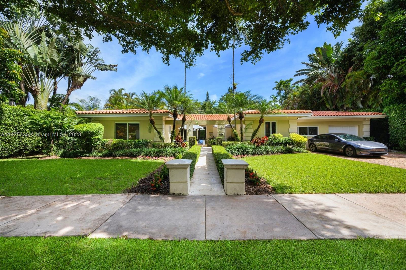 True perfection in the rarely available Coral Gables Platinum Triangle!  This 3BD 3BA stunning single story home is move-in ready with top quality designer finishes & permitted upgrades. Stylish modern open kitchen, beautifully updated baths, marble floors, large pool, private covered veranda with hot tub. Electric car charging, air-conditioned gym (garage conversion can easily revert back to 1-car gar) full impact windows & doors. Incredible location in the desirable Sunset Elementary school district, near Old Cutler Road, Coconut Grove & downtown South Miami. The entire property is surrounded by an impeccably trimmed 17 ft privacy hedge, creating a tropical oasis in the backyard. Owners have meticulously taken care of this home down to the last detail. This listing will not last long!