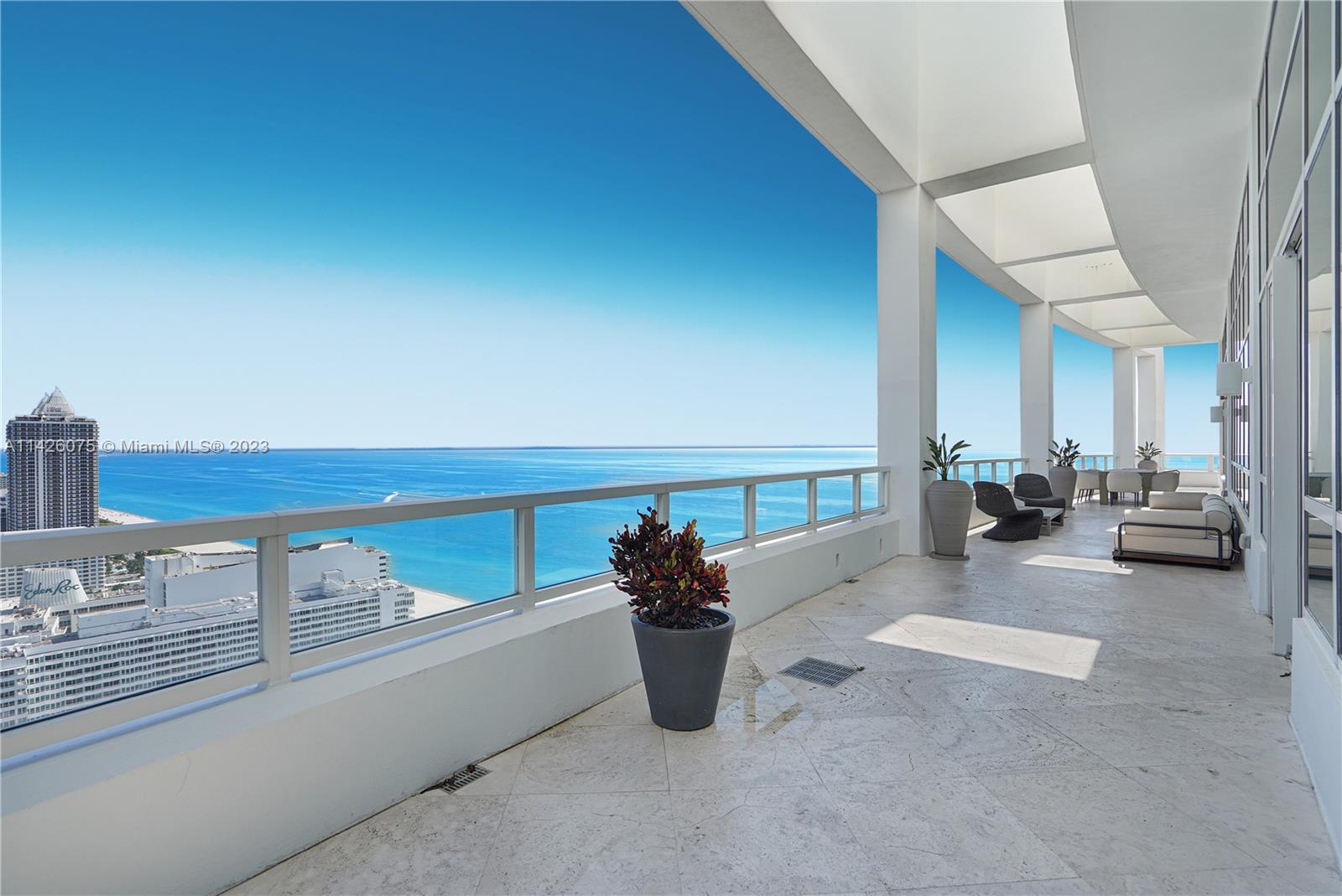 Enjoy the ultimate in resort-style living with this spectacular, turnkey, 5BD/5BA + 2 half bath penthouse on the 37th floor of the iconic Fontainebleau II. Indulge in breathtaking views of the ocean, bay & Miami skyline from the huge 3300 SF terrace with private pool & shower. The great room boasts volume ceilings & soaring windows, inviting natural light and beauty indoors. Keep your yacht at the Marina across the street on the Intracoastal. The Fontainebleau Resort offers amenities on 22 oceanfront acres including award-winning restaurants, LIV night club, Lapis spa & fitness center. Enroll in the hotel rental program and receive income while not using. The maintenance fee 
includes all utilities, valet and free breakfast in the owner’s lounge.